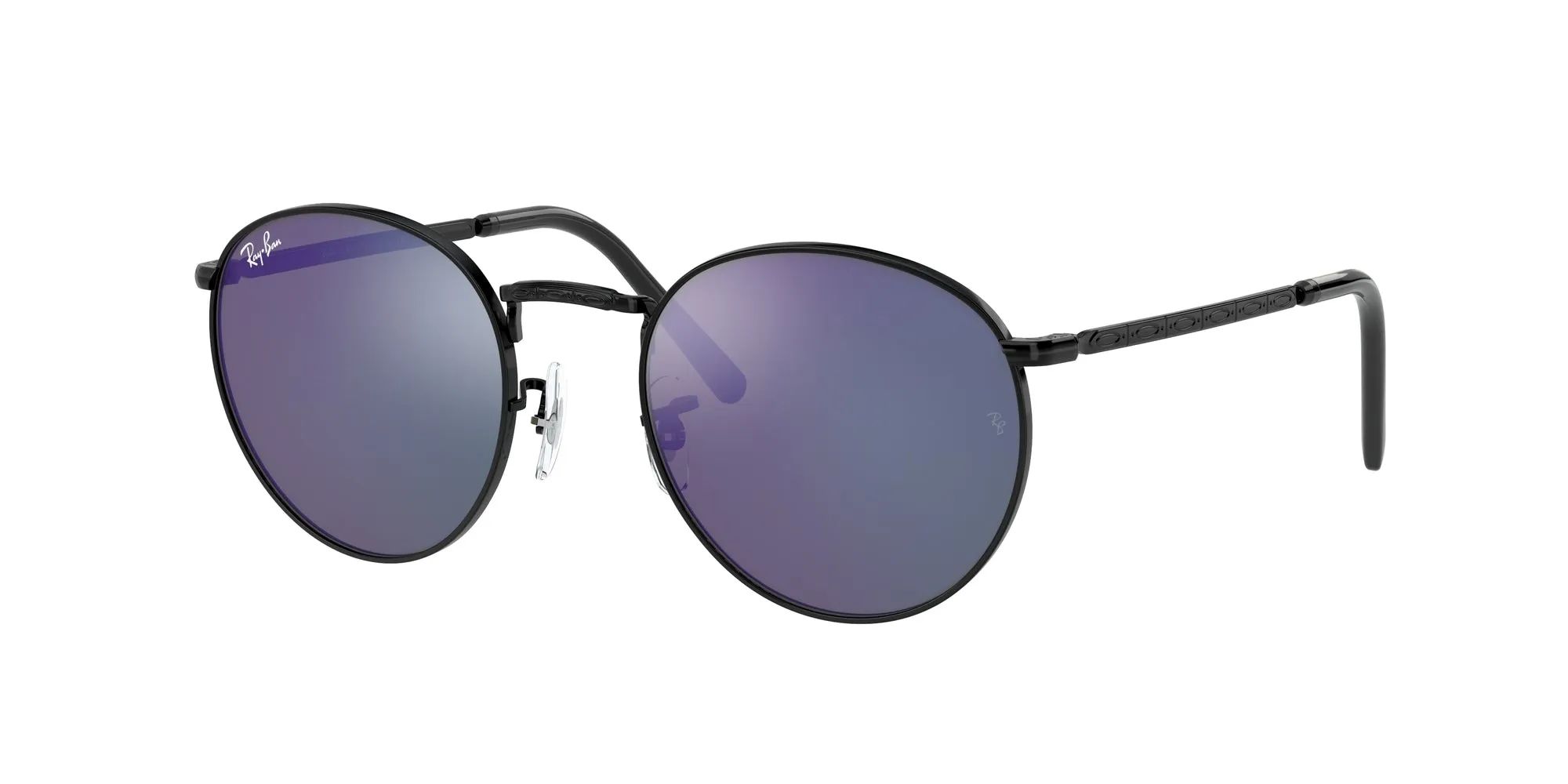 Ray - Ban RB3637 NEW ROUND 002/G1 Occhiali da sole Metallo Nero Blu Pantos Specchiate Specchiato - immagine 1