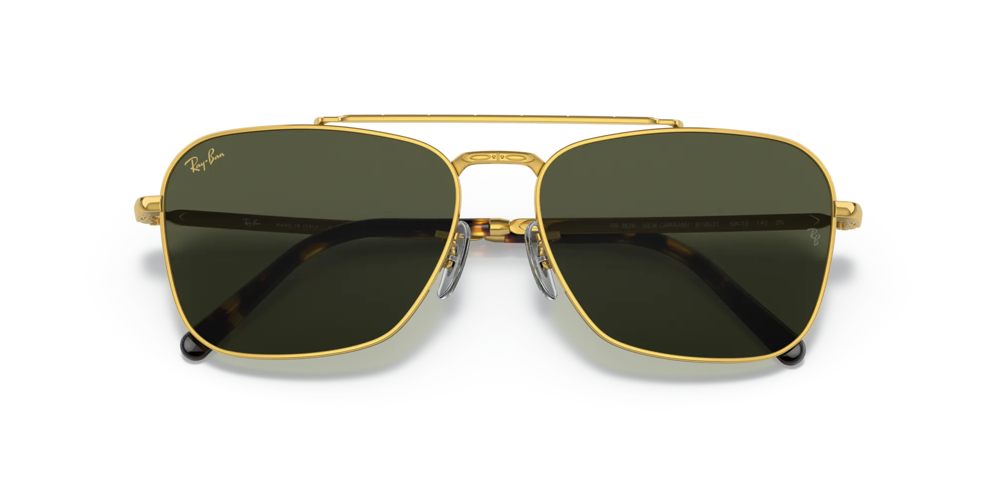 Ray - Ban RB3636 NEW CARAVAN 919631 Occhiali da sole Metallo Oro Verde Squadrata Normale - immagine 2