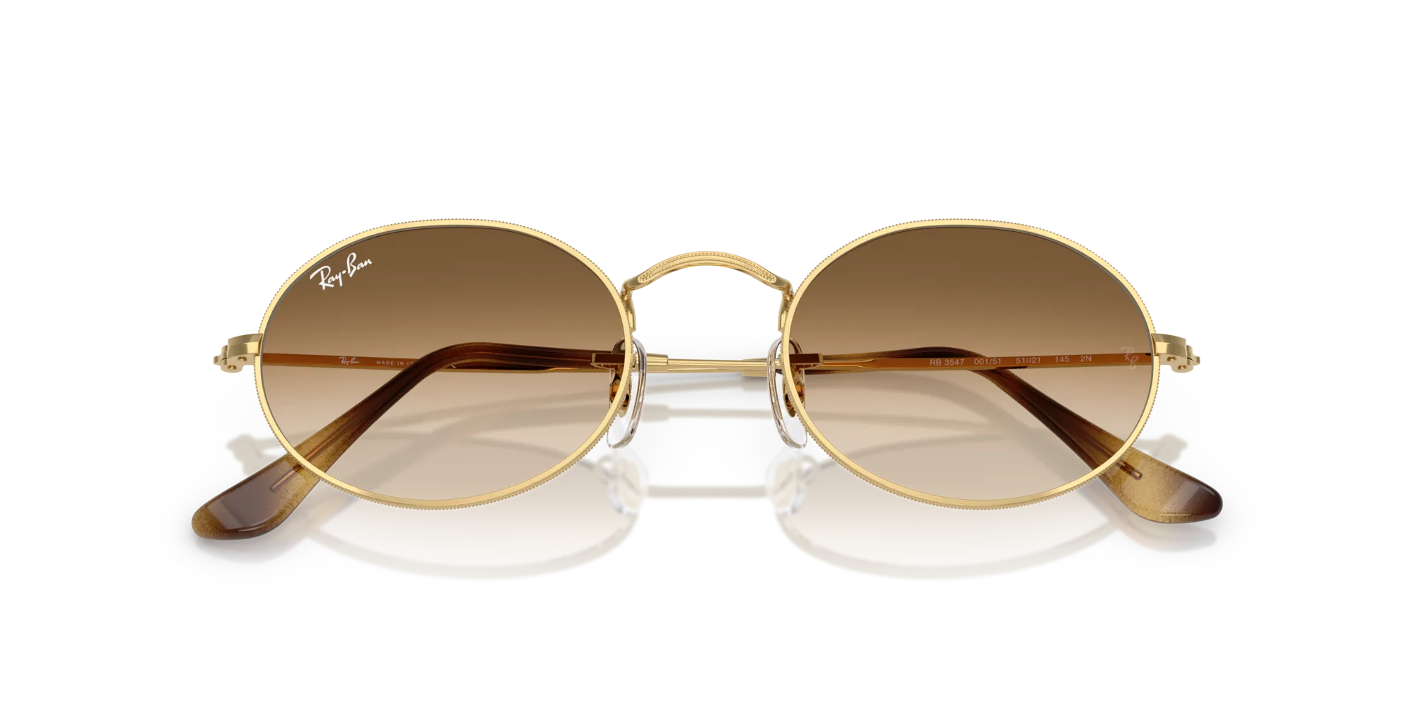 Ray - Ban RB3547 OVAL 001/51 Occhiali da sole Metallo Oro Marrone Rotonda Normale Sfumato - immagine 2