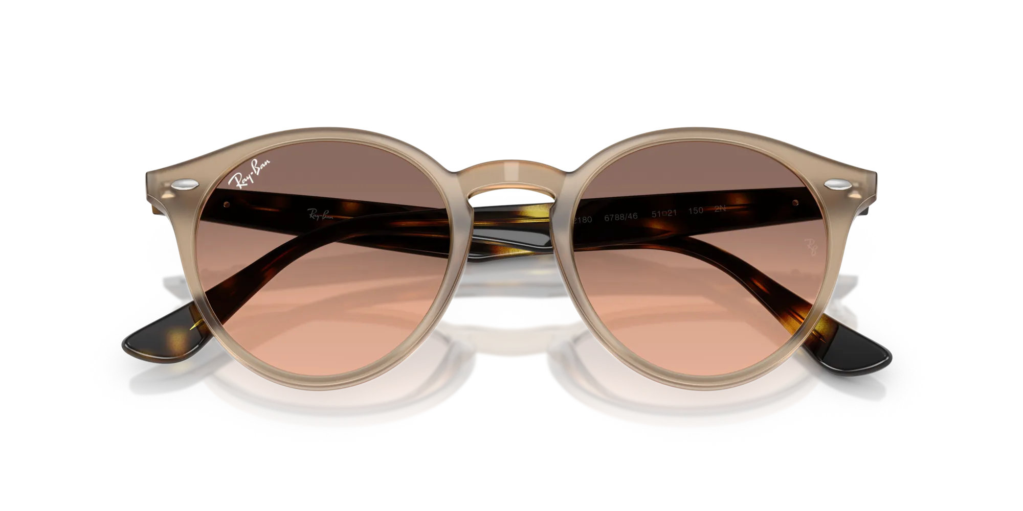 Ray - Ban RB2180 678846 Occhiali da sole Acetato Beige Rosa Rotonda Normale Sfumato - immagine 2