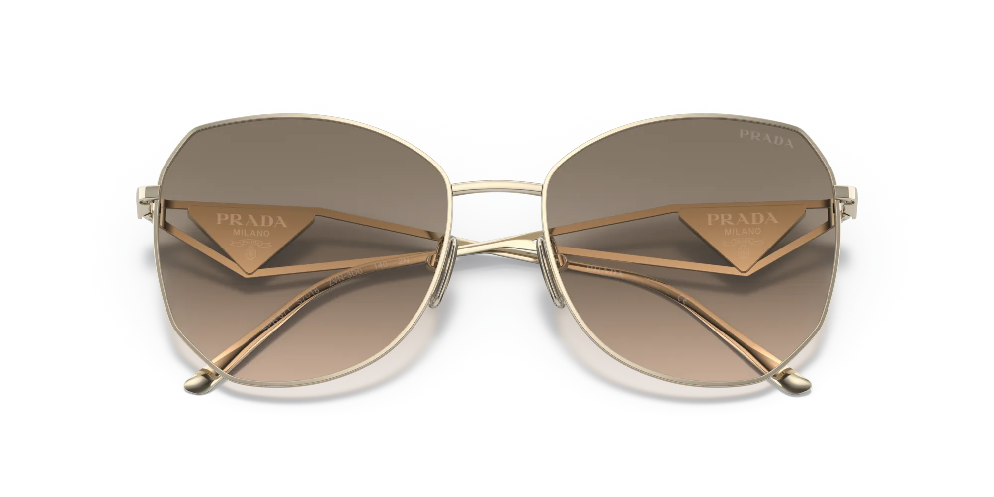 Prada PR 57YS ZVN3D0 Occhiali da sole Acciaio Oro Marrone Geometrica Normale Sfumato - immagine 2