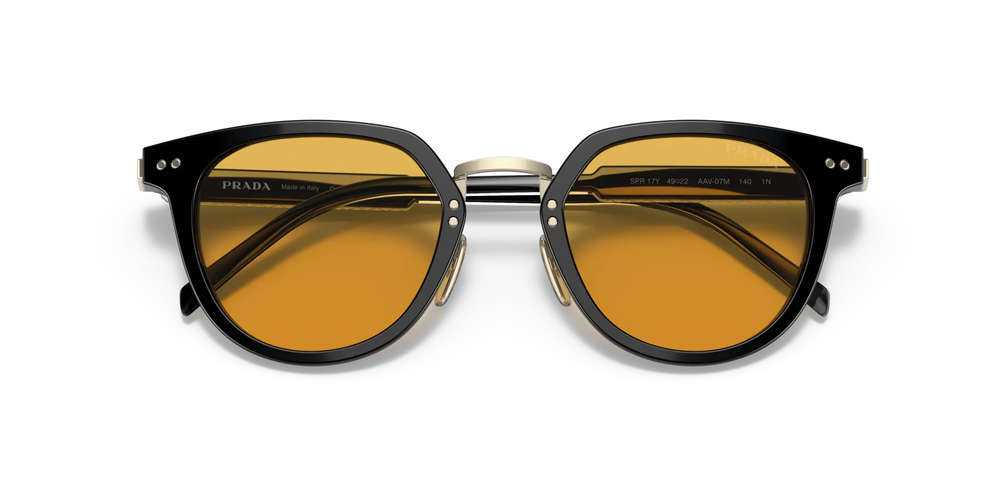 Prada PR 17YS AAV07M Occhiali da sole Acetato Nero Giallo Pantos Normale - immagine 2