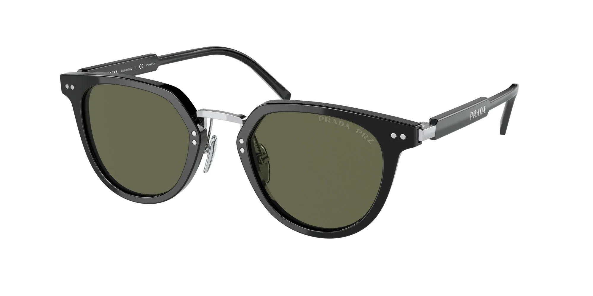 Prada PR 17YS 1AB03R Occhiali da sole Acetato Nero Verde Pantos Polarizzata - immagine 1