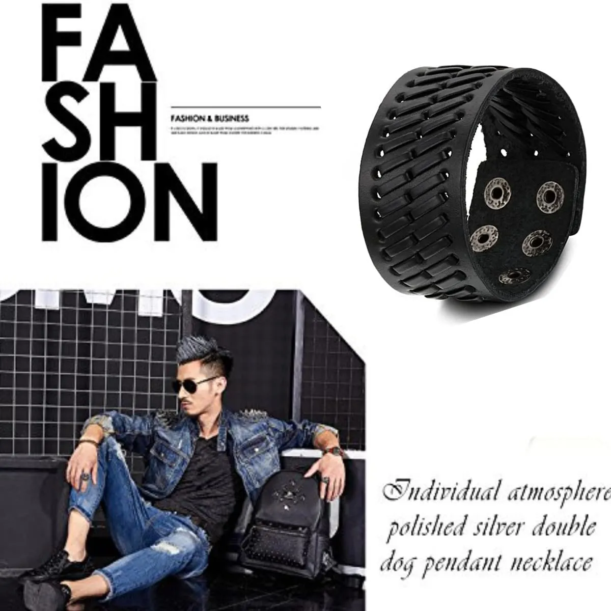 JewelryWe Bracciale da Uomo Donna Unisex Largo di Pelle PU Regolabile Colore Marrone Nero - immagine 5