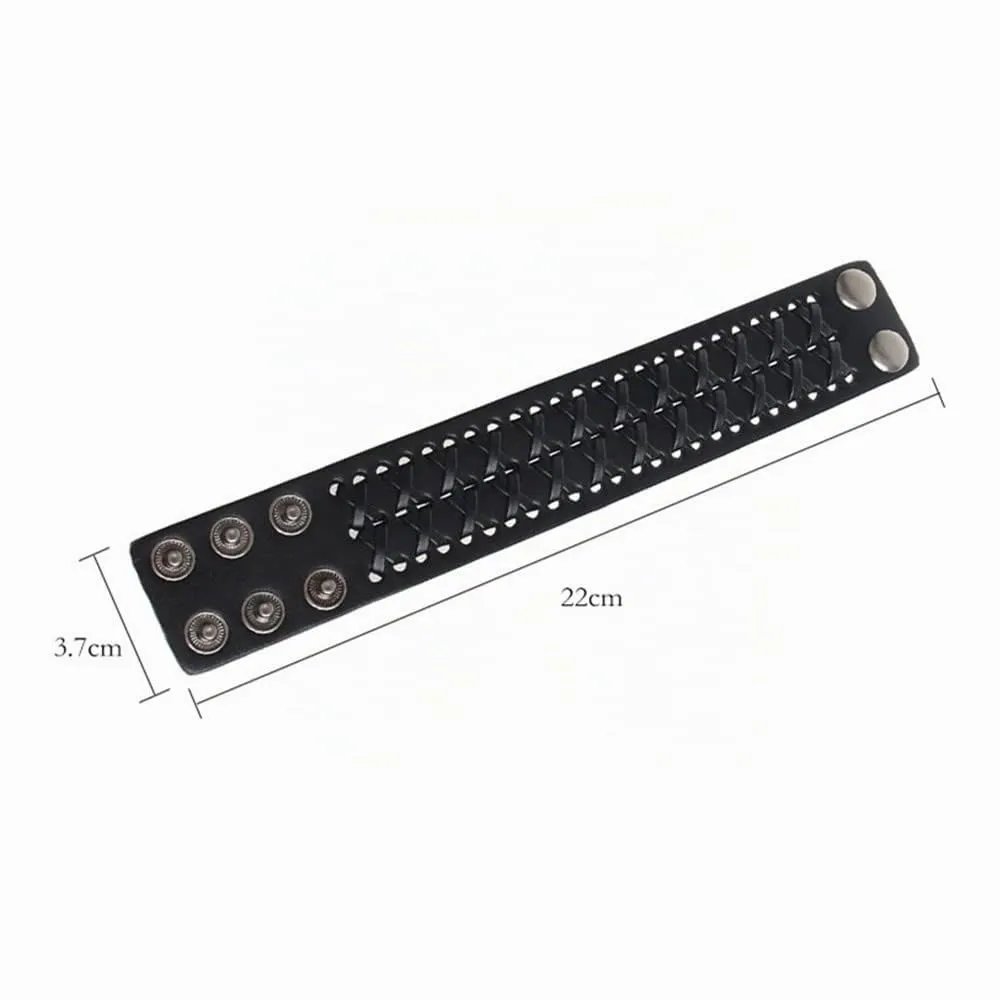 JewelryWe Bracciale da Uomo Donna Unisex Largo di Pelle PU Regolabile Colore Marrone Nero - immagine 5