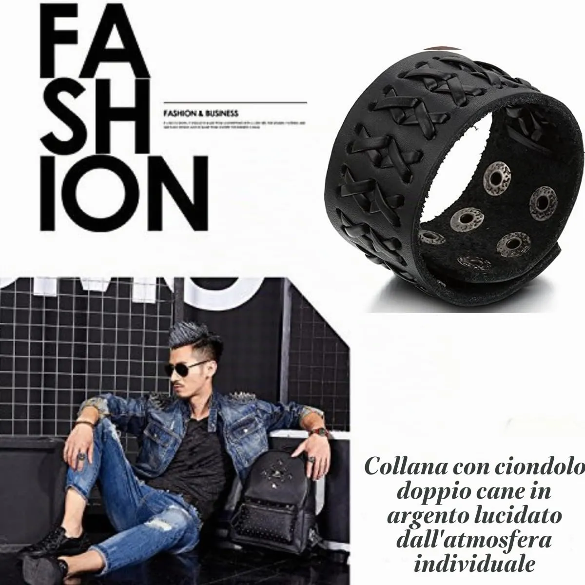 JewelryWe Bracciale da Uomo Donna Unisex Largo di Pelle PU Regolabile Colore Marrone Nero - immagine 6