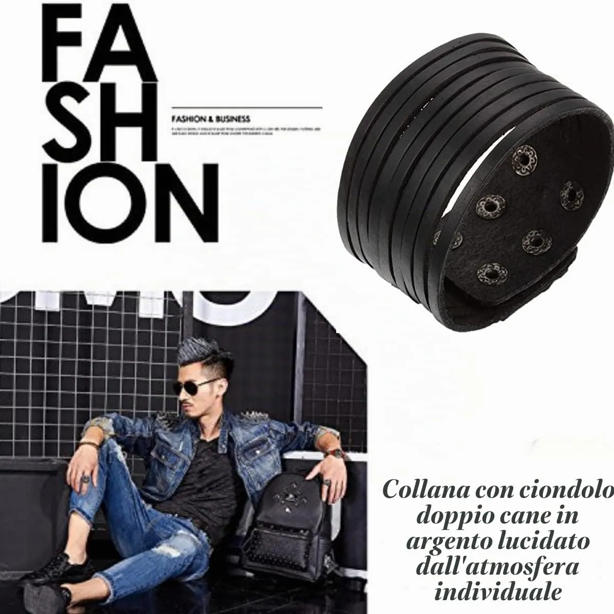 JewelryWe Bracciale da Uomo Donna Unisex Largo di Pelle PU Regolabile Colore Marrone Nero - immagine 5