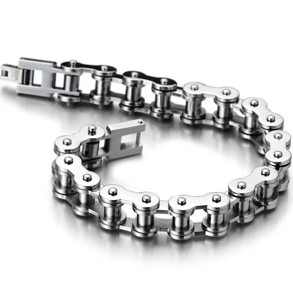 COOLSTEELANDBEYOND Classico - Bracciale da Uomo, Catena di Bicicletta, Acciaio Inossidabile, Colore Argento, Lucidato a Specchio - immagine 1