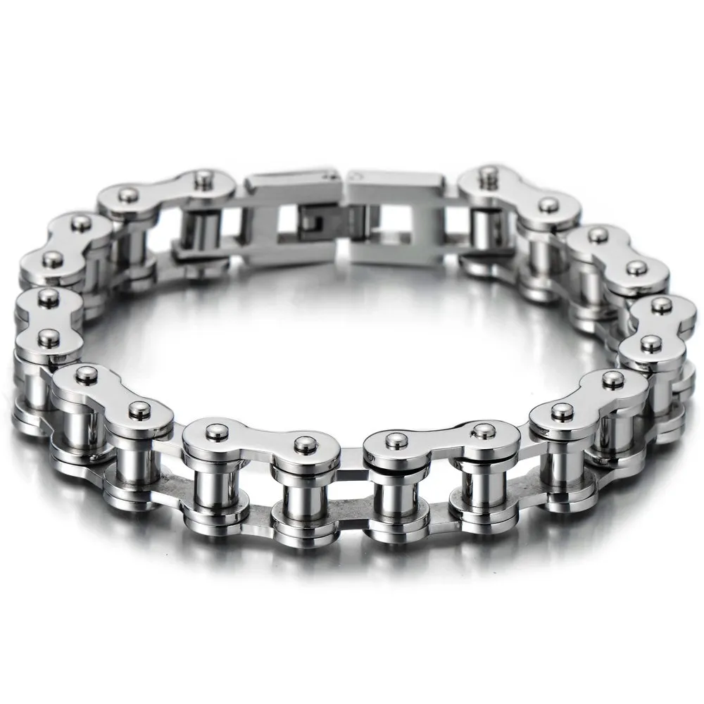 COOLSTEELANDBEYOND Classico - Bracciale da Uomo, Catena di Bicicletta, Acciaio Inossidabile, Colore Argento, Lucidato a Specchio - immagine 3