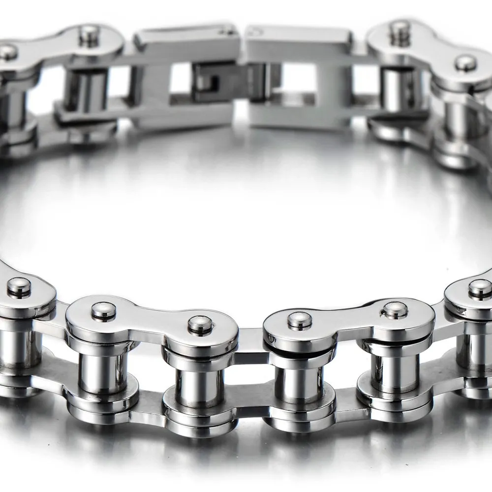 COOLSTEELANDBEYOND Classico - Bracciale da Uomo, Catena di Bicicletta, Acciaio Inossidabile, Colore Argento, Lucidato a Specchio - immagine 4