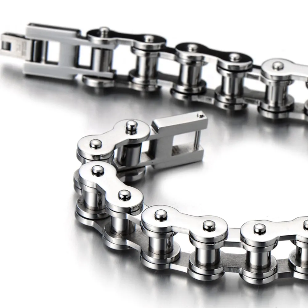 COOLSTEELANDBEYOND Classico - Bracciale da Uomo, Catena di Bicicletta, Acciaio Inossidabile, Colore Argento, Lucidato a Specchio - immagine 5