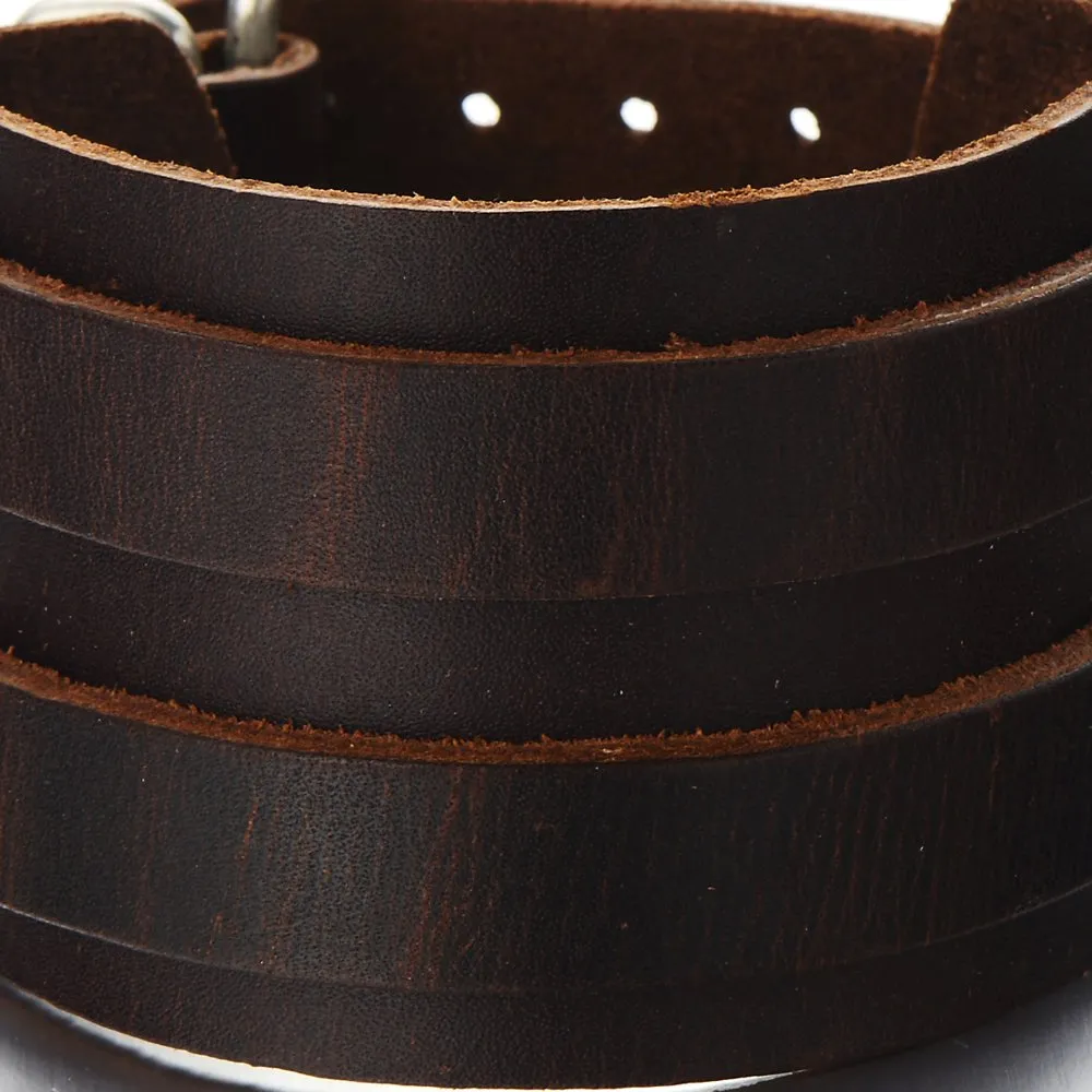 Grande, Uomo Braccialetto di Cuoio, Bracciale Vera Pelle Marrone, Fascia di Polso, con Fibbia Ardiglione - immagine 2