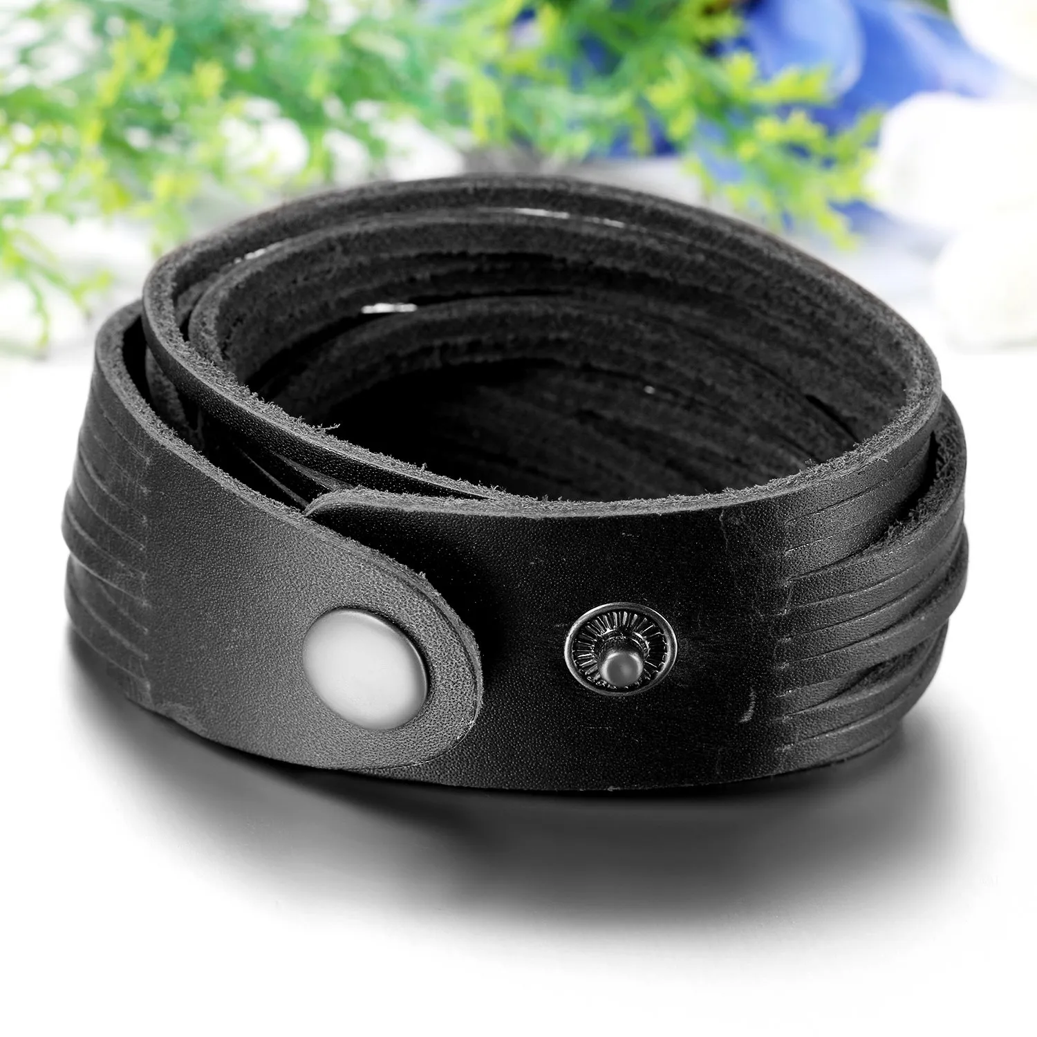 JewelryWe Bracciali da Uomo Punk Stile Hip-Hop Multifili in Pelle Colore Marrone Regolabile - immagine 4
