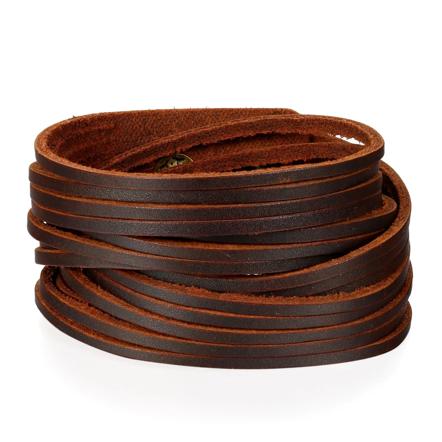 JewelryWe Bracciali da Uomo Punk Stile Hip-Hop Multifili in Pelle Colore Marrone Regolabile - immagine 2