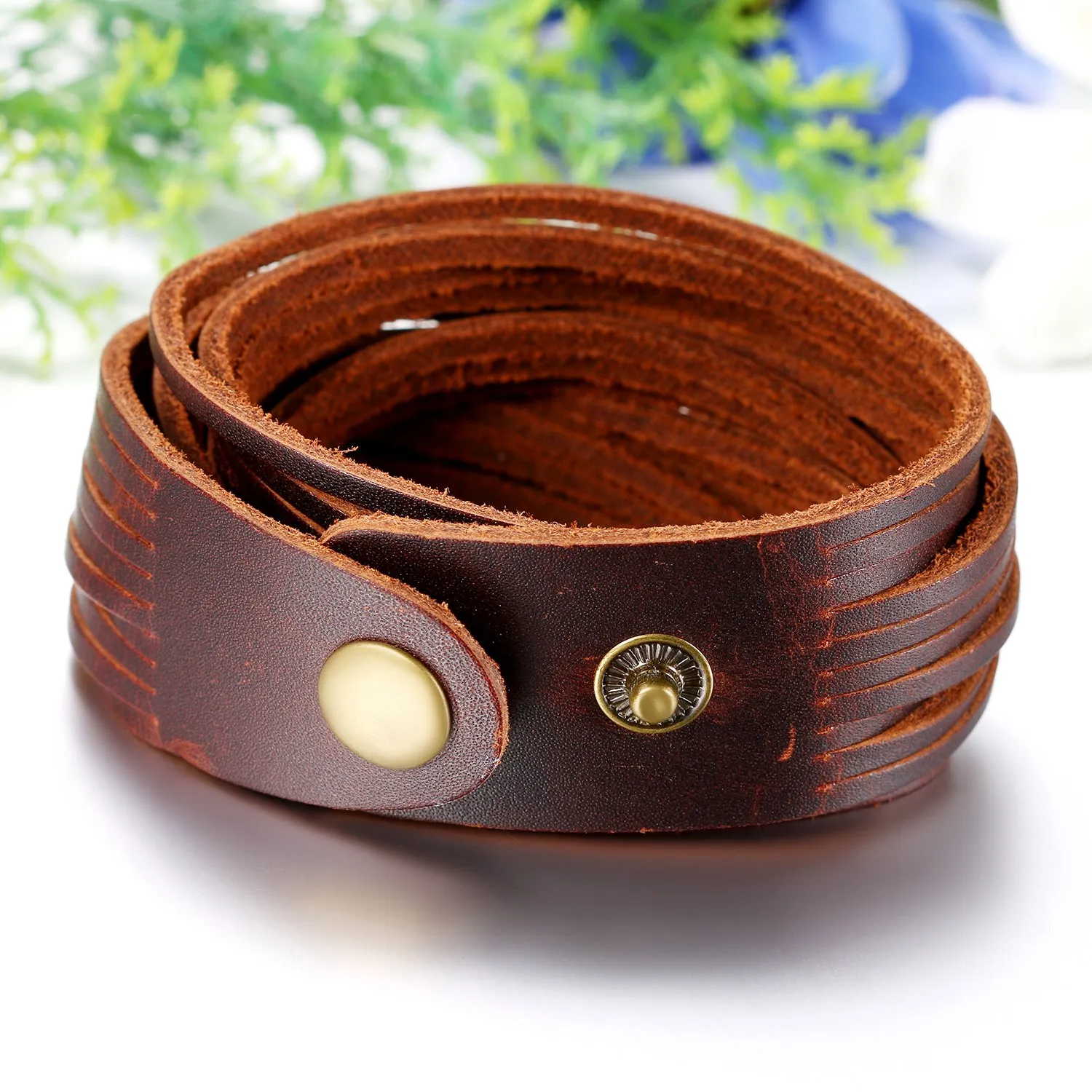 JewelryWe Bracciali da Uomo Punk Stile Hip-Hop Multifili in Pelle Colore Marrone Regolabile - immagine 4