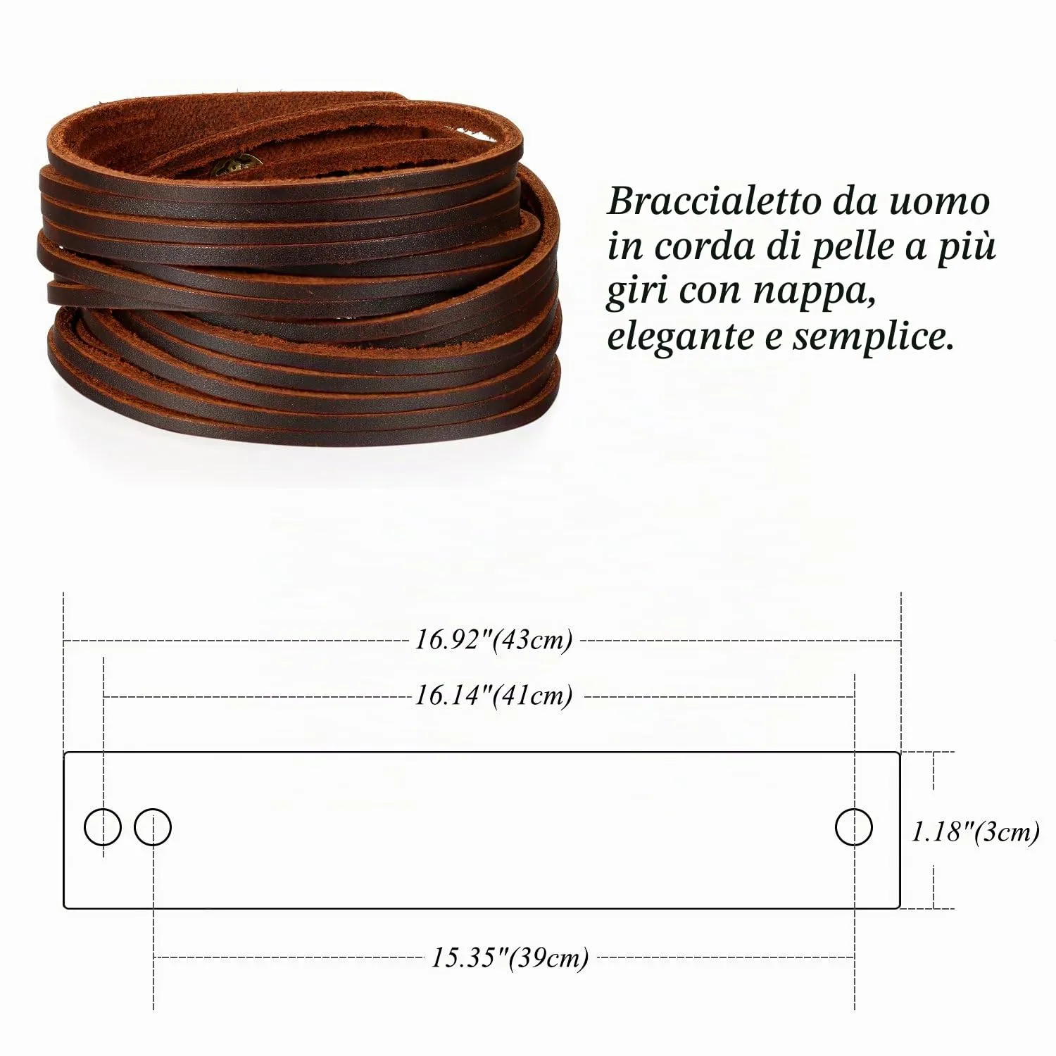 JewelryWe Bracciali da Uomo Punk Stile Hip-Hop Multifili in Pelle Colore Marrone Regolabile - immagine 5