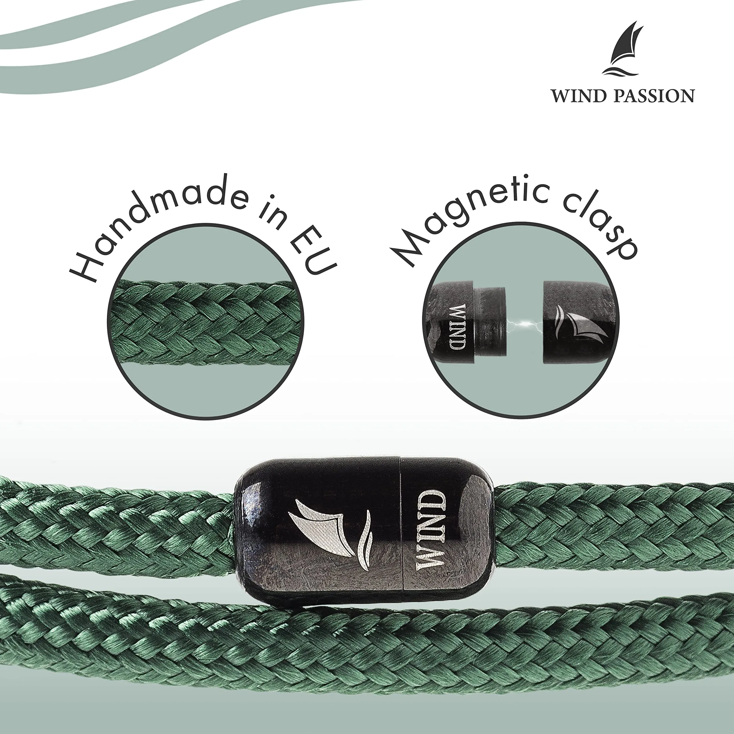 Wind Passion - Bracciale Uomo Sportivo Surfer Marinaio Lifestyle con Filo Nautico Magnetico, Accessorio Donna Elegante Idea Regalo Mare Versatile Perfetto per Ogni Occasione di Moda e Stile Casual - immagine 2