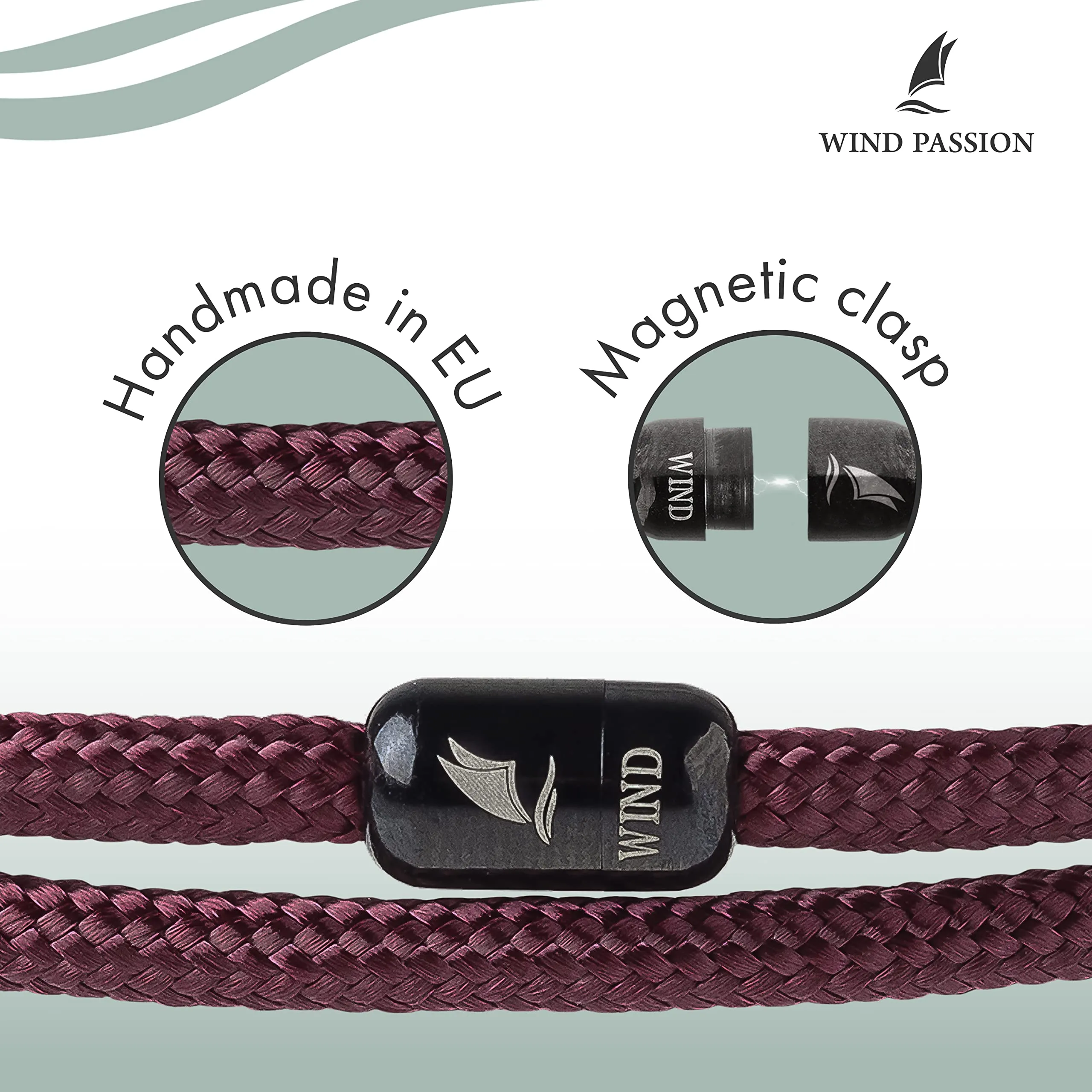 Wind Passion - Bracciale Uomo e Donna Sportivo Surfer Marinaio Lifestyle con Corda Nautica, Mare con Chiusura Magnetica, Elegante Idea Regalo per Amanti dello Stile Casual e Nautico - immagine 2