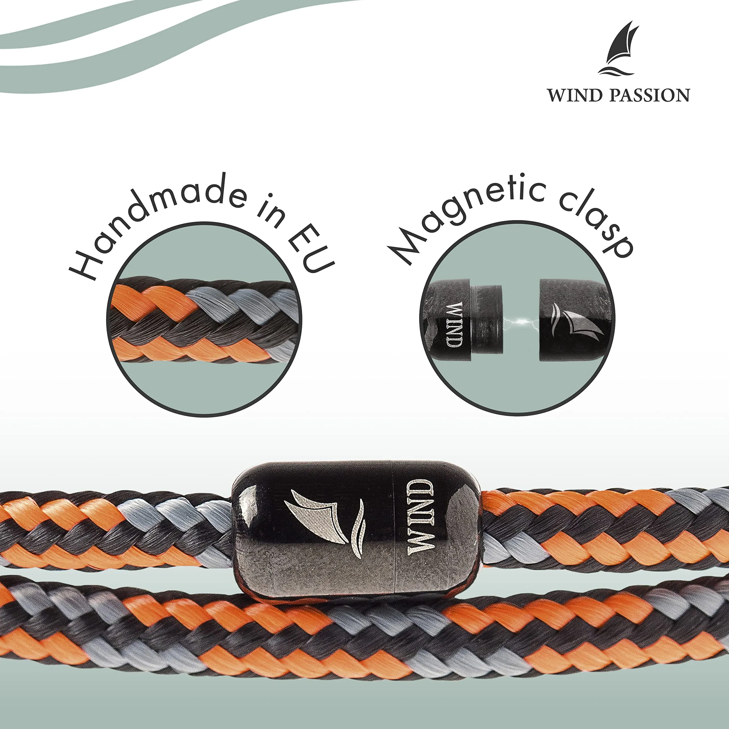 Wind Passion - Bracciale Uomo Corda Sportivo Surfer Marinaio Lifestyle con Nautica Magnetica Mare Idea Regalo Donna - immagine 2