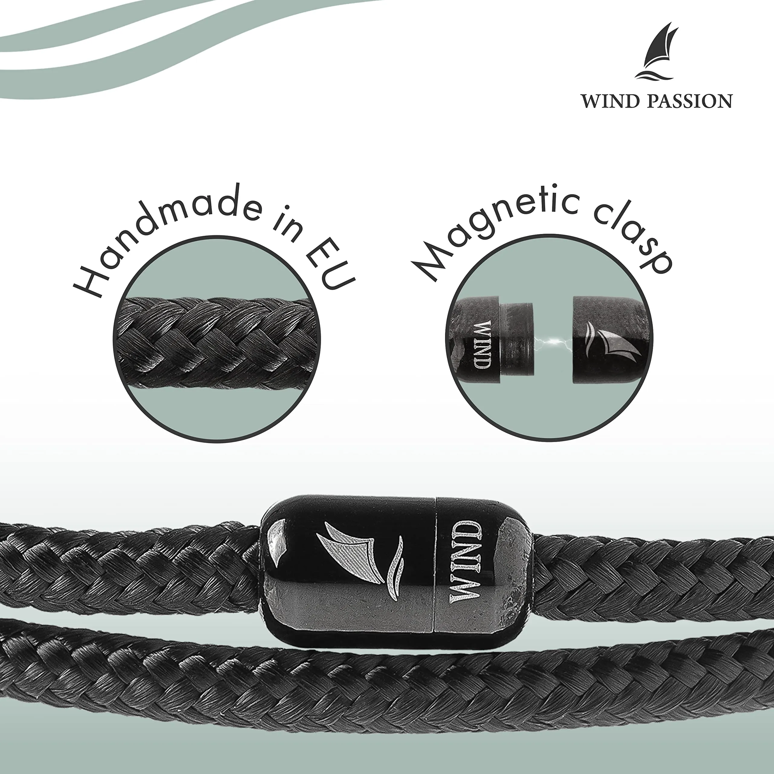 Wind Passion - Bracciale Uomo Corda Sportivo Surfer Marinaio Lifestyle con Nautica Magnetica Idea Regalo Donna Mare - immagine 2