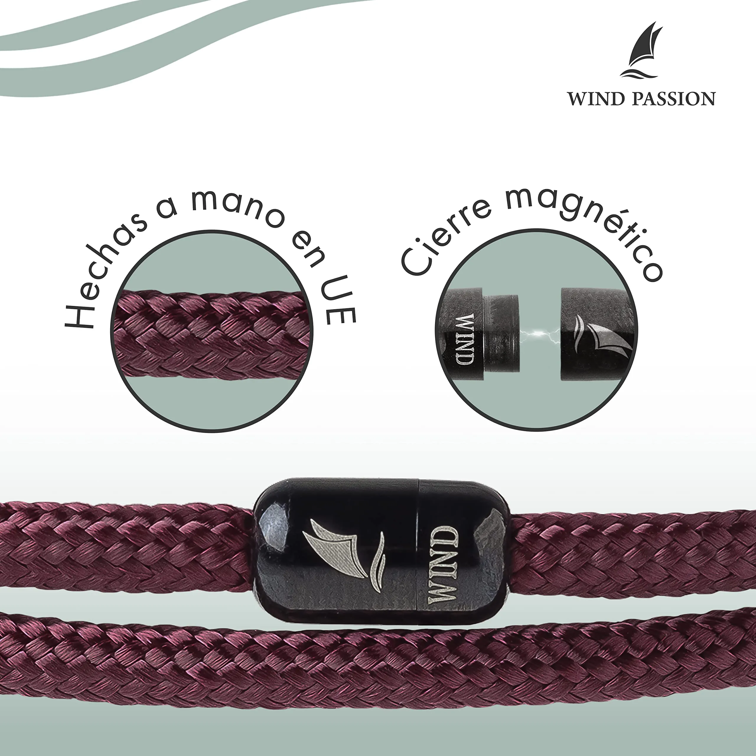 Wind Passion - Bracciale Uomo Corda Sportivo Surfer Marinaio Lifestyle con Nautica per Donna Mare con Chiusura Magnetica Idea Regalo - immagine 2