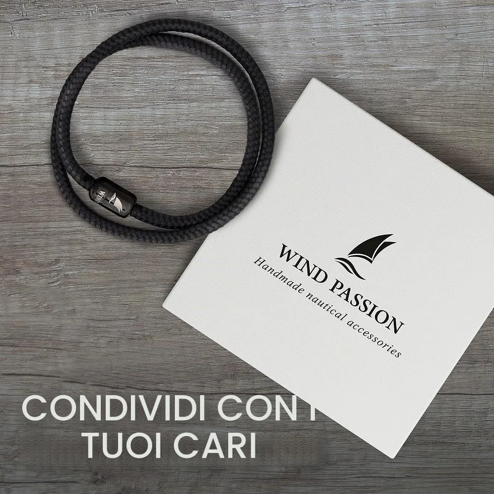 Wind Passion - Bracciale Sportivo Uomo Marinaio Surfer Lifestyle con Corda Nautica e Chiusura Magnetica | Accessorio Unisex Elegante Idea Regalo per Donna e Uomo Perfetto per il Mare - immagine 2
