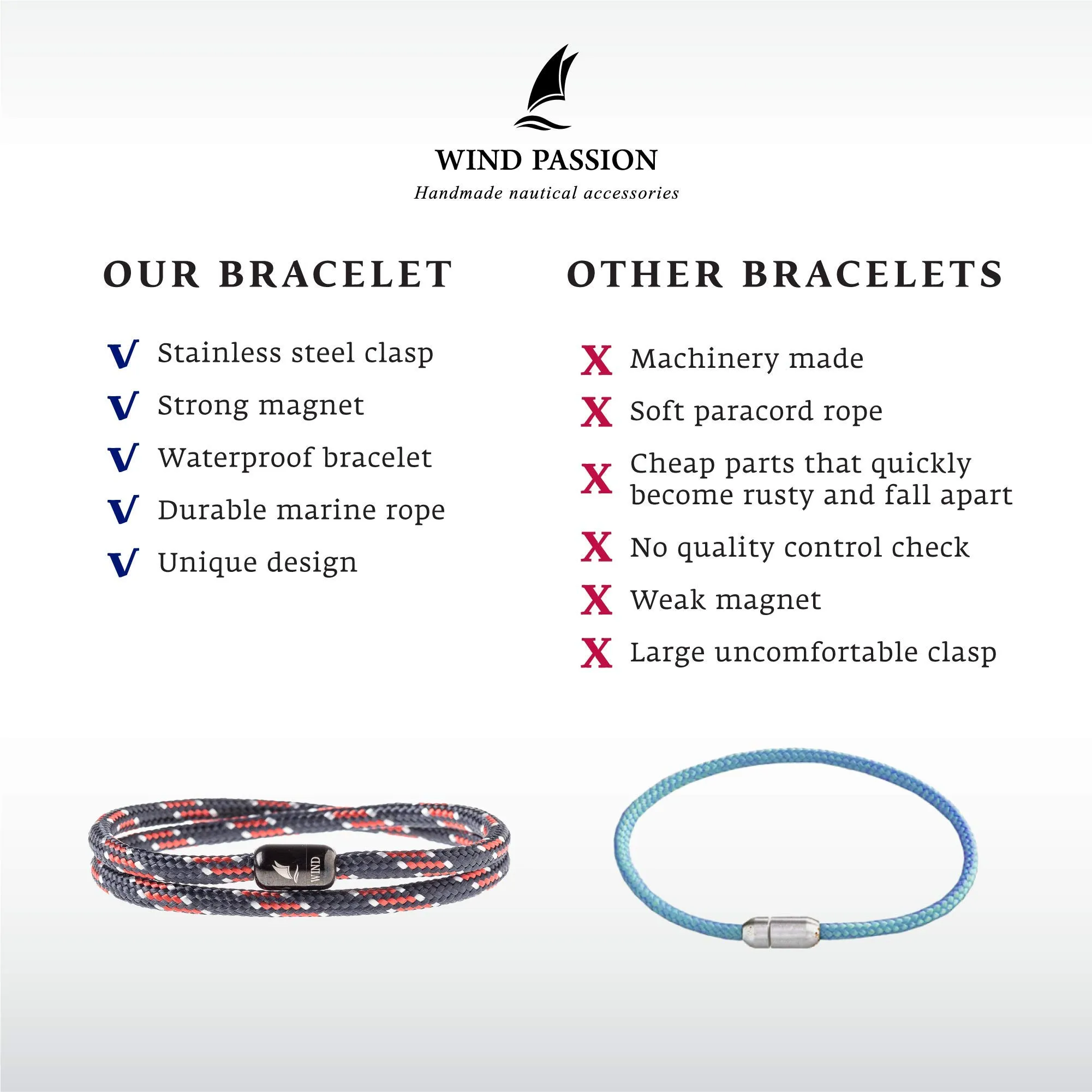 Wind Passion - Bracciale Uomo Corda Sportivo Surfer Marinaio Lifestyle con Nautica | Accessorio Donna Regalo Mare con Chiusura Magnetica Moderna ed Elegante per Look Unico e Originale - immagine 7