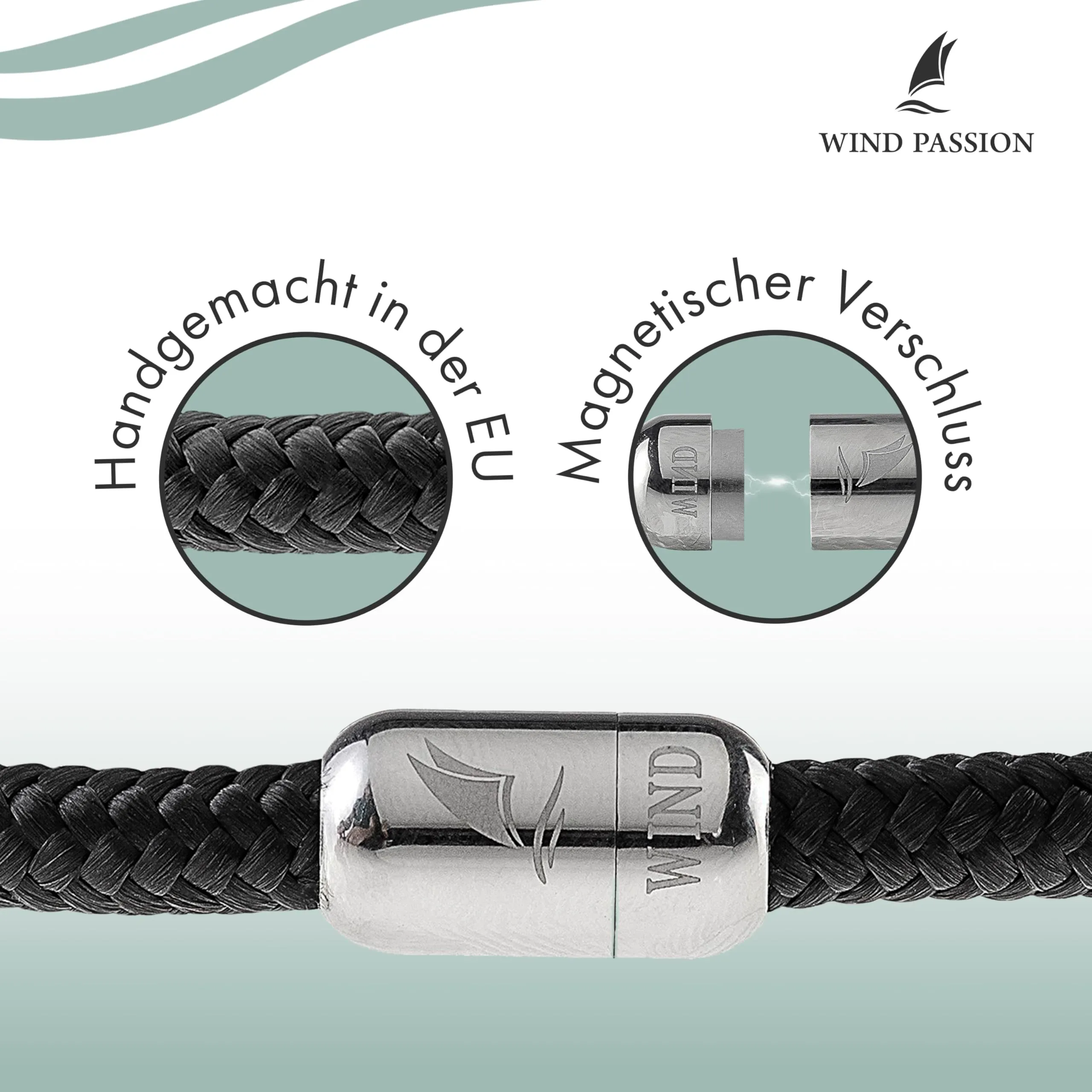 Wind Passion Bracciale Uomo Corda Sportivo Surfer Marinaio Lifestyle con Nautica Magnetica Donna Mare Idea Regalo - immagine 2