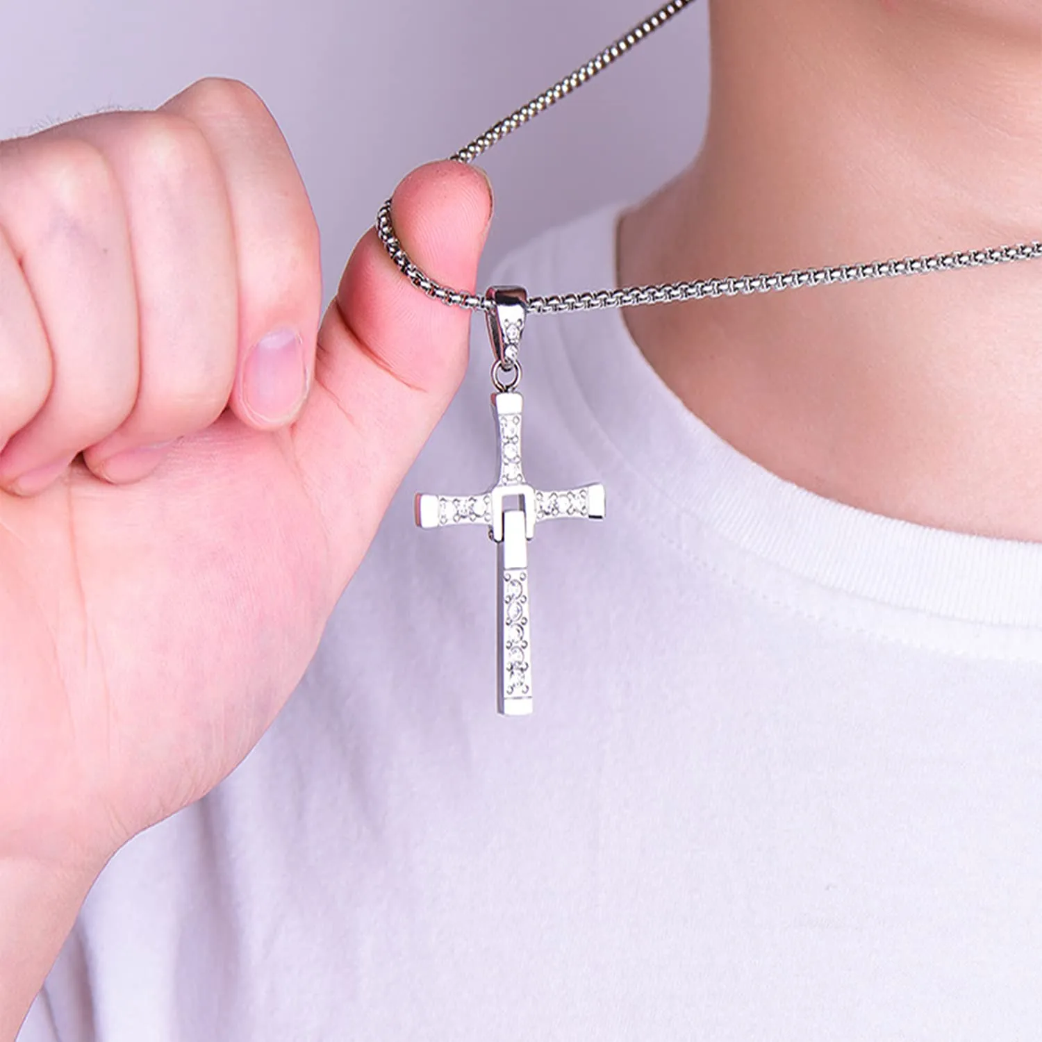 HJYZY 11pz Collana con Croce di Cristallo Argento Fast & Furious Adesivi Set Gioielli Dominic Toretto - immagine 4