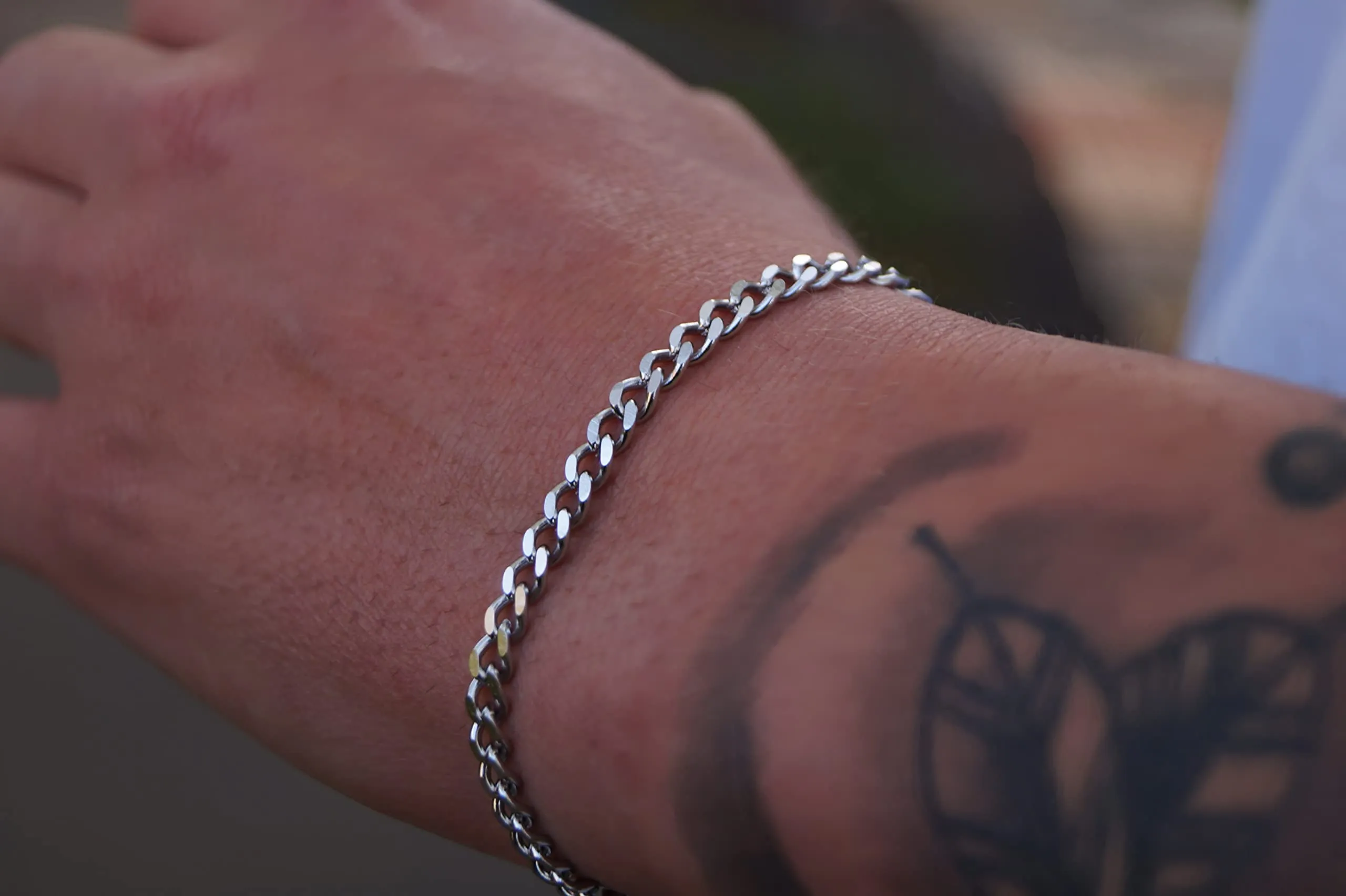 Made by Nami Bracciale Uomo Acciaio Inossidabile 4mm Chiusura Moschettone Argento 18-21cm - immagine 3