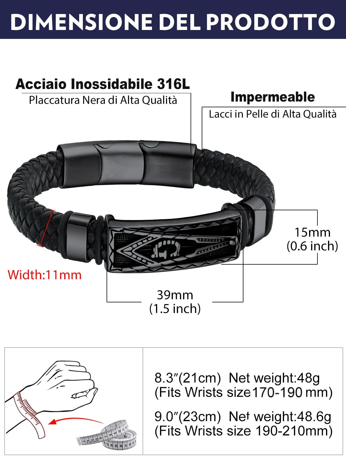 Bandmax Corda di Cera Bracciale Uomo, Massonico Modello Vintage Braccialetto Uomo, Argento Bracciali Uomo Accessori Gioielli di Moda, Regalo Compleanno Natale per Ragazzo Papà Fratello - immagine 6