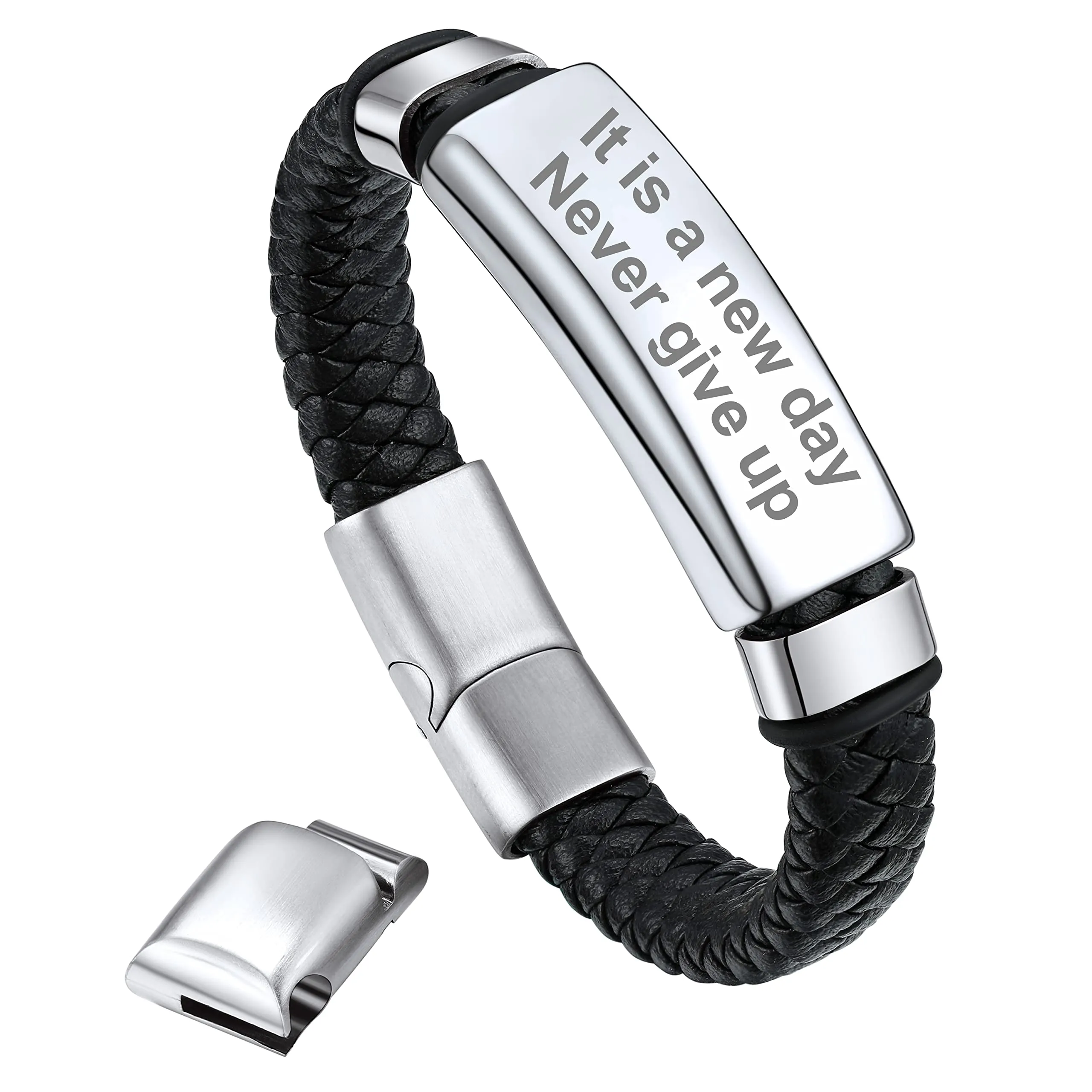 Bandmax Corda di Cera Bracciale Uomo, DIY Vintage Braccialetto Uomo Personalizzato con Caratteri Incisi, Argento Bracciali Uomo Accessori Gioielli di Moda, Regalo per Ragazzo Papà Fratello - immagine 1