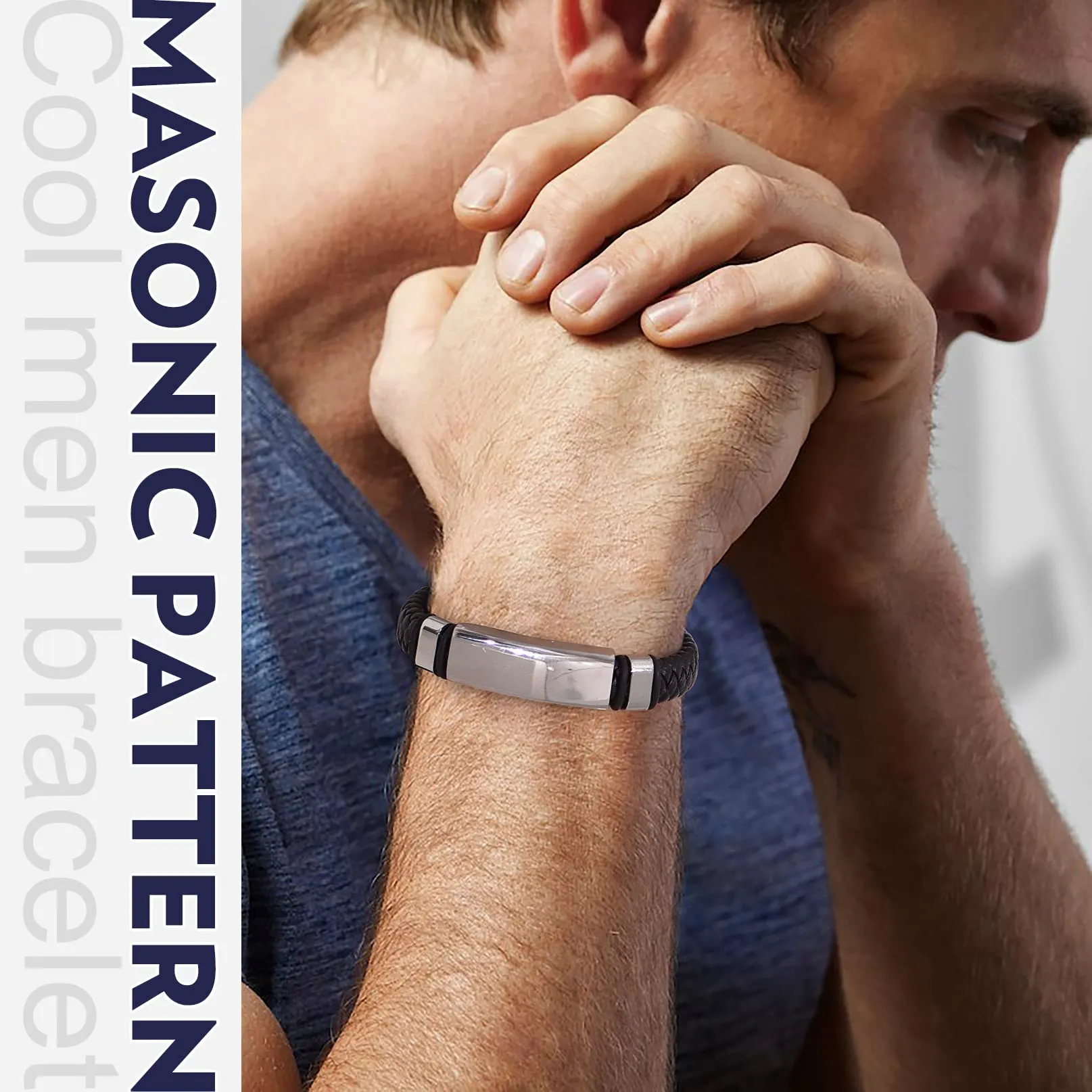 Bandmax Corda di Cera Bracciale Uomo, DIY Vintage Braccialetto Uomo Personalizzato con Caratteri Incisi, Argento Bracciali Uomo Accessori Gioielli di Moda, Regalo per Ragazzo Papà Fratello - immagine 4