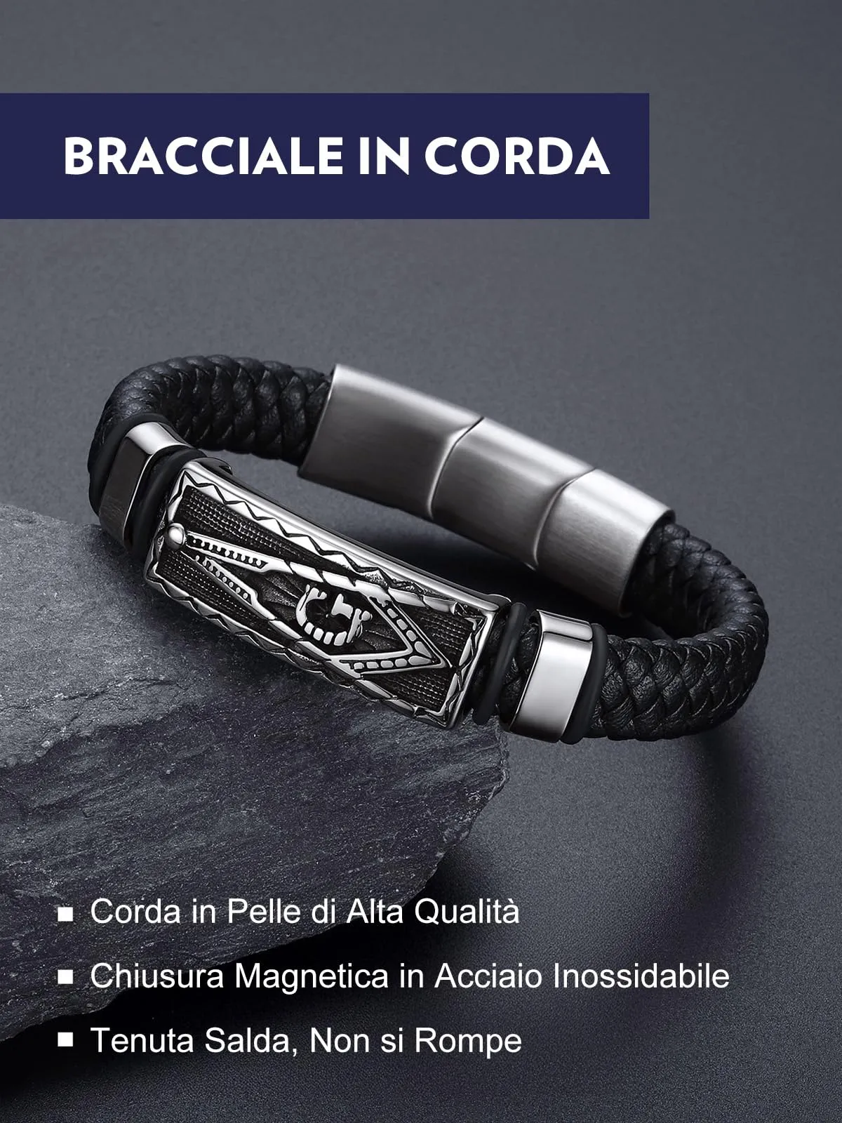 Bandmax Corda di Cera Bracciale Uomo, Massonico Modello Vintage Braccialetto Uomo, Argento Bracciali Uomo Accessori Gioielli di Moda, Regalo Compleanno Natale per Ragazzo Papà Fratello - immagine 3