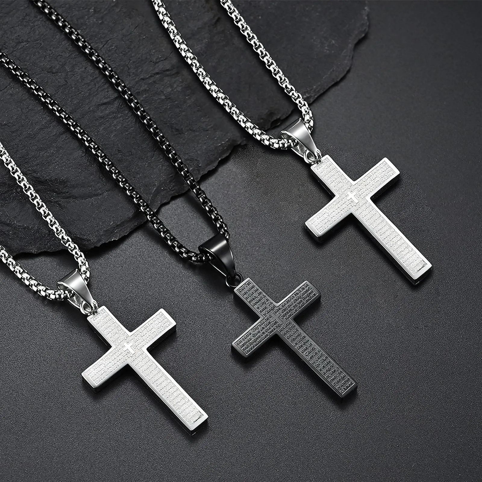 MERTTURM Crocifisso Collana Uomo, Acciaio Inossidabile con Collana Uomo Pendente Croce Singolo, Regali per Gioielli Cristiani, Argento Nero(Resistente allo Sbiadimento e al Sudore) - immagine 4