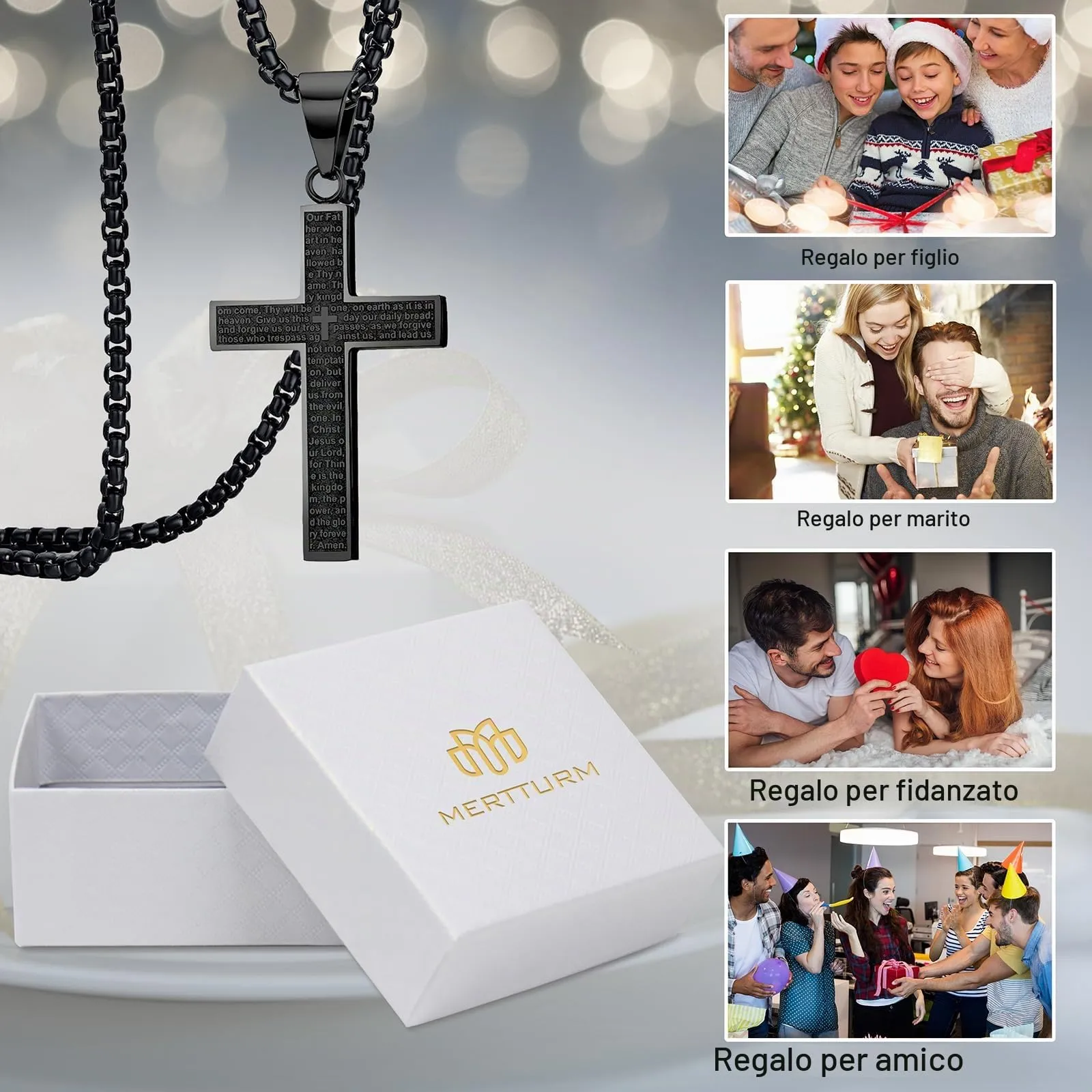 MERTTURM Crocifisso Collana Uomo, Acciaio Inossidabile con Collana Uomo Pendente Croce Singolo, Regali per Gioielli Cristiani, Argento Nero(Resistente allo Sbiadimento e al Sudore) - immagine 6