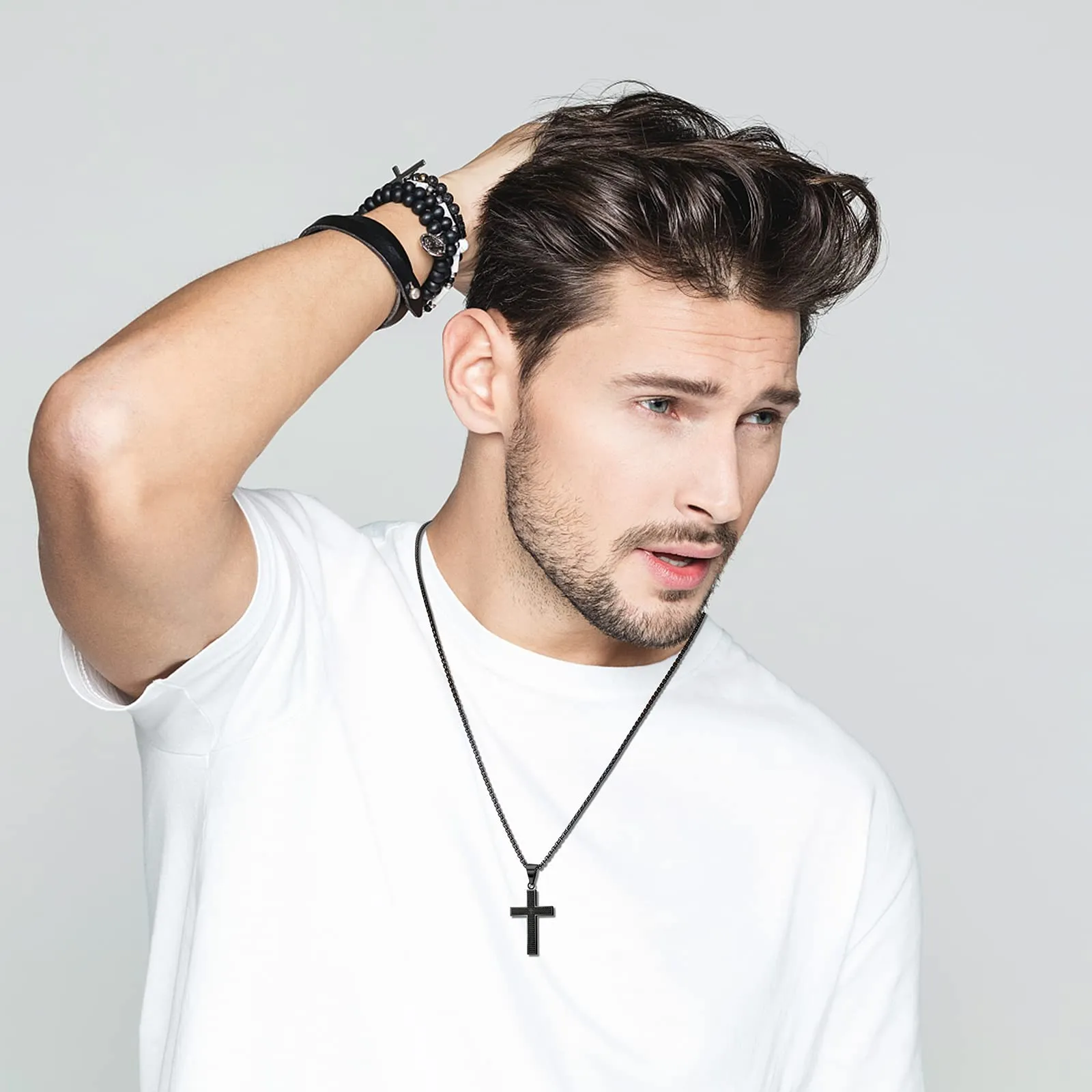 MERTTURM Crocifisso Collana Uomo, Acciaio Inossidabile con Collana Uomo Pendente Croce Singolo, Regali per Gioielli Cristiani, Argento Nero(Resistente allo Sbiadimento e al Sudore) - immagine 7