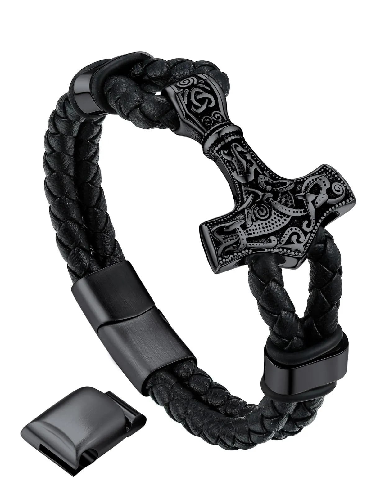Bandmax Corda di Cera Bracciale Uomo, Martello del Tuono Modello Vintage Braccialetto Personalizzato Uomo, Nero Bracciali Uomo Accessori Gioielli di Moda - immagine 1