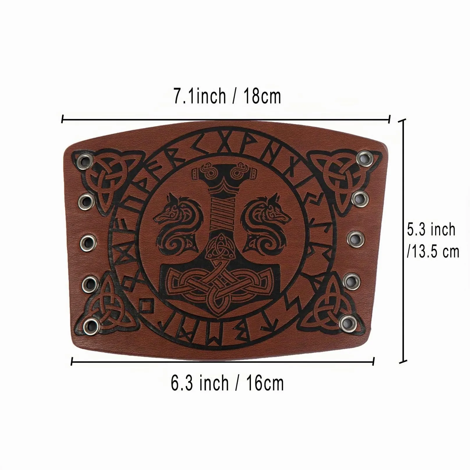 Bracciali vichinghi, Polsini con armatura in pelle Martello di Thor Guanti da braccio norreno goffrati Bracciale da polso medievale LARP Tiro con l'arco Accessori per costumi da vichingo (Marrone) - immagine 5