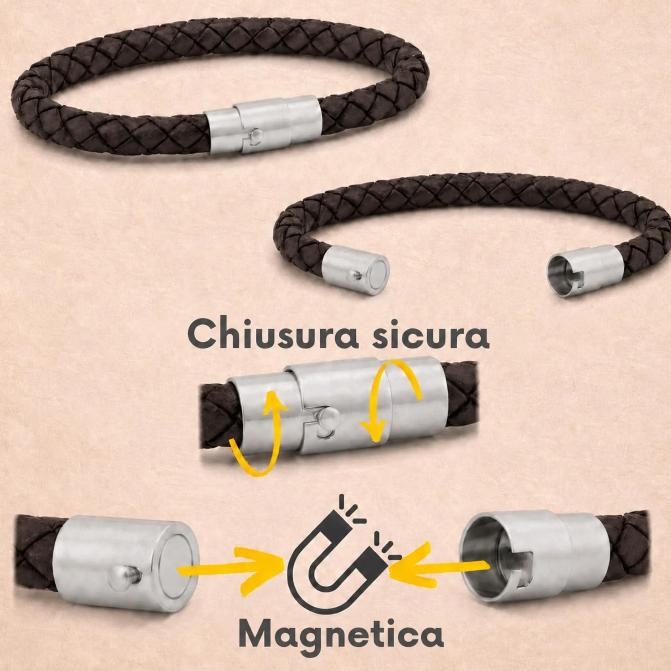 Simaru Bracciale in Pelle Intrecciata: Elegante Motivo con Pelle di Alta Qualità, Prodotto in Germania, Chiusura a Baionetta in Acciaio Inox, Adatto a Uomo e Donna - immagine 2