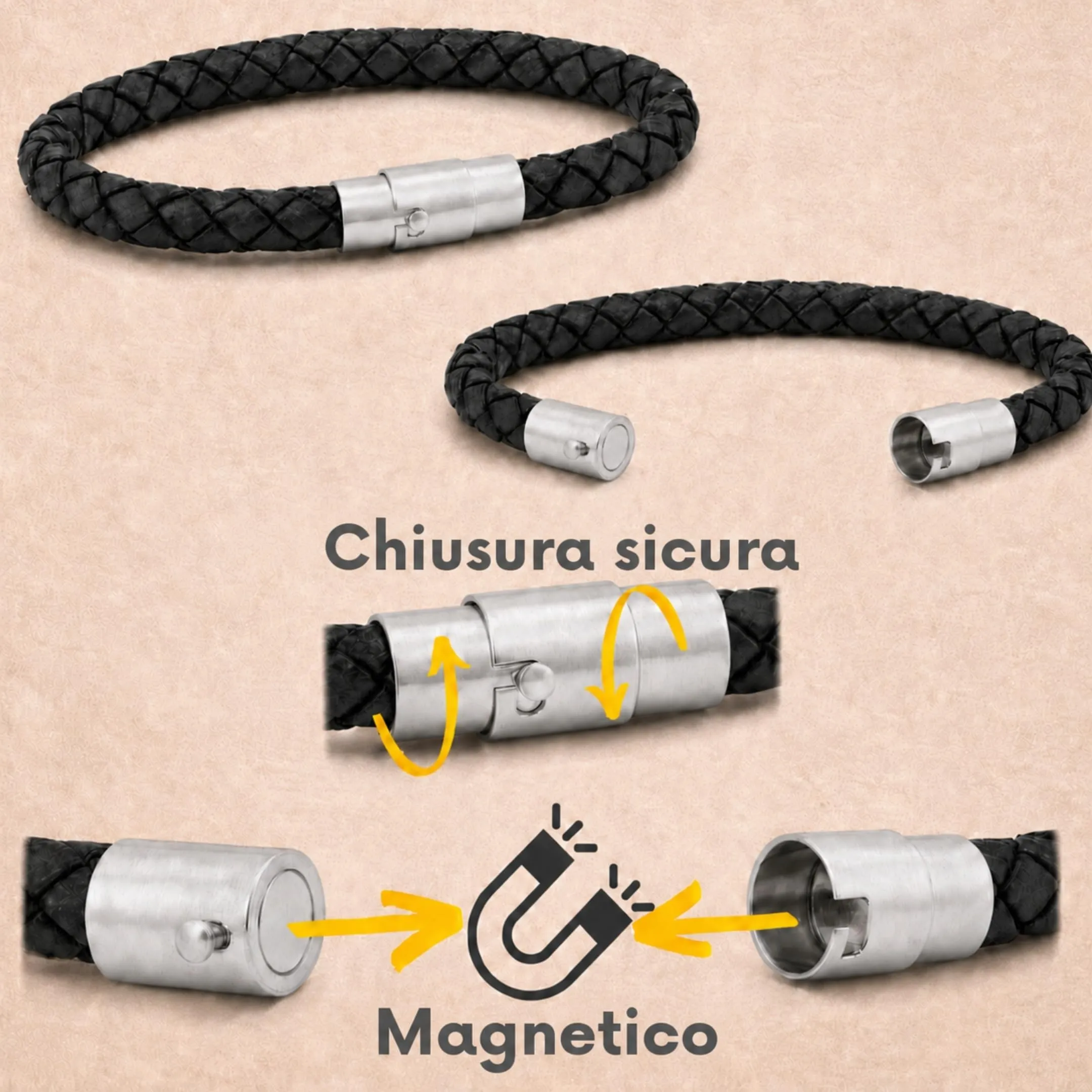 Simaru Bracciale in Pelle Intrecciata: Elegante Motivo con Pelle di Alta Qualità, Prodotto in Germania, Chiusura a Baionetta in Acciaio Inox, Adatto a Uomo e Donna - immagine 2