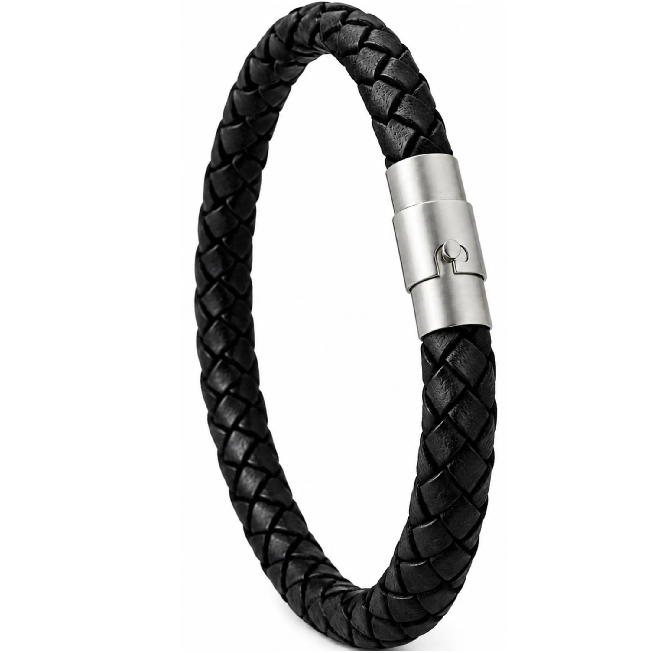 Simaru Bracciale in Pelle Intrecciata: Elegante Motivo con Pelle di Alta Qualità, Prodotto in Germania, Chiusura a Baionetta in Acciaio Inox, Adatto a Uomo e Donna - immagine 1
