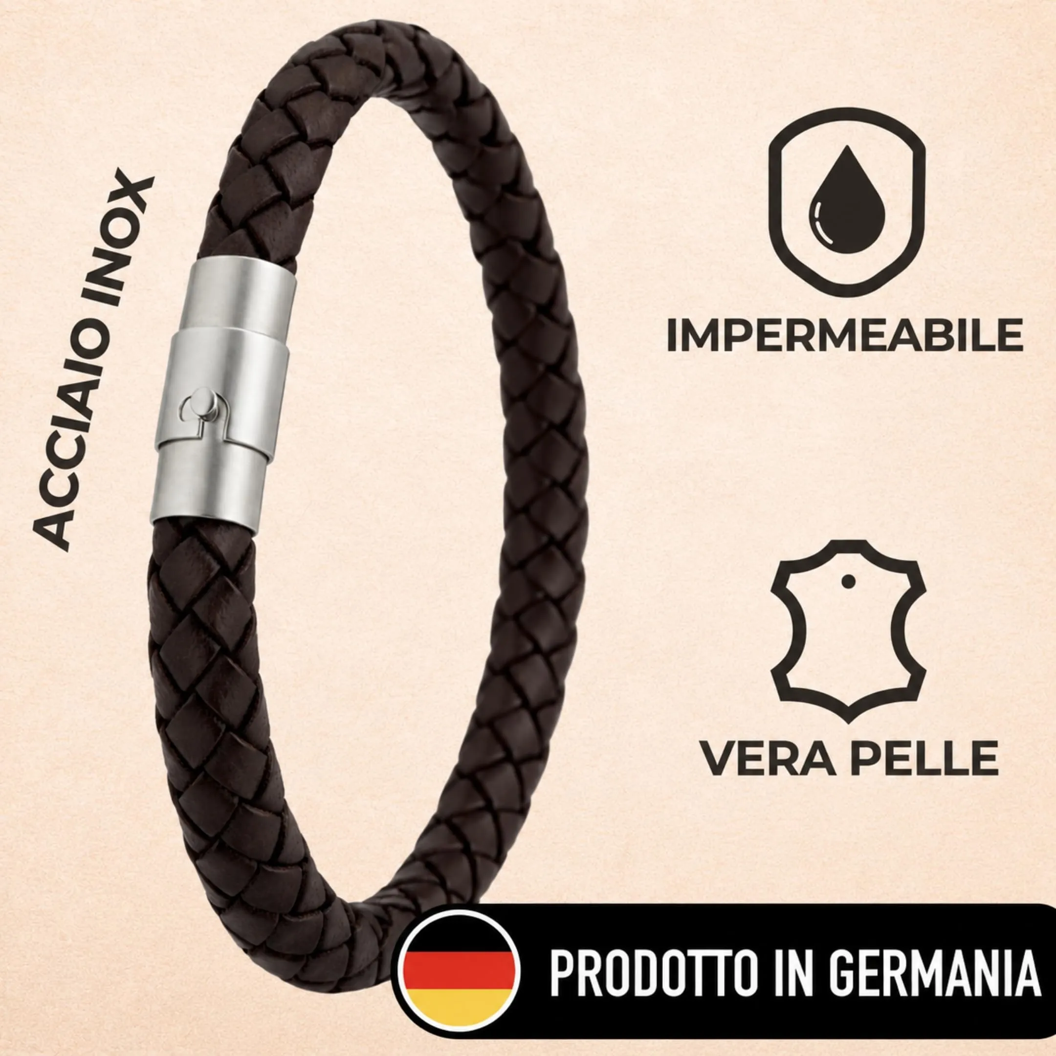 Simaru Bracciale in Pelle Intrecciata: Elegante Motivo con Pelle di Alta Qualità, Prodotto in Germania, Chiusura a Baionetta in Acciaio Inox, Adatto a Uomo e Donna - immagine 4