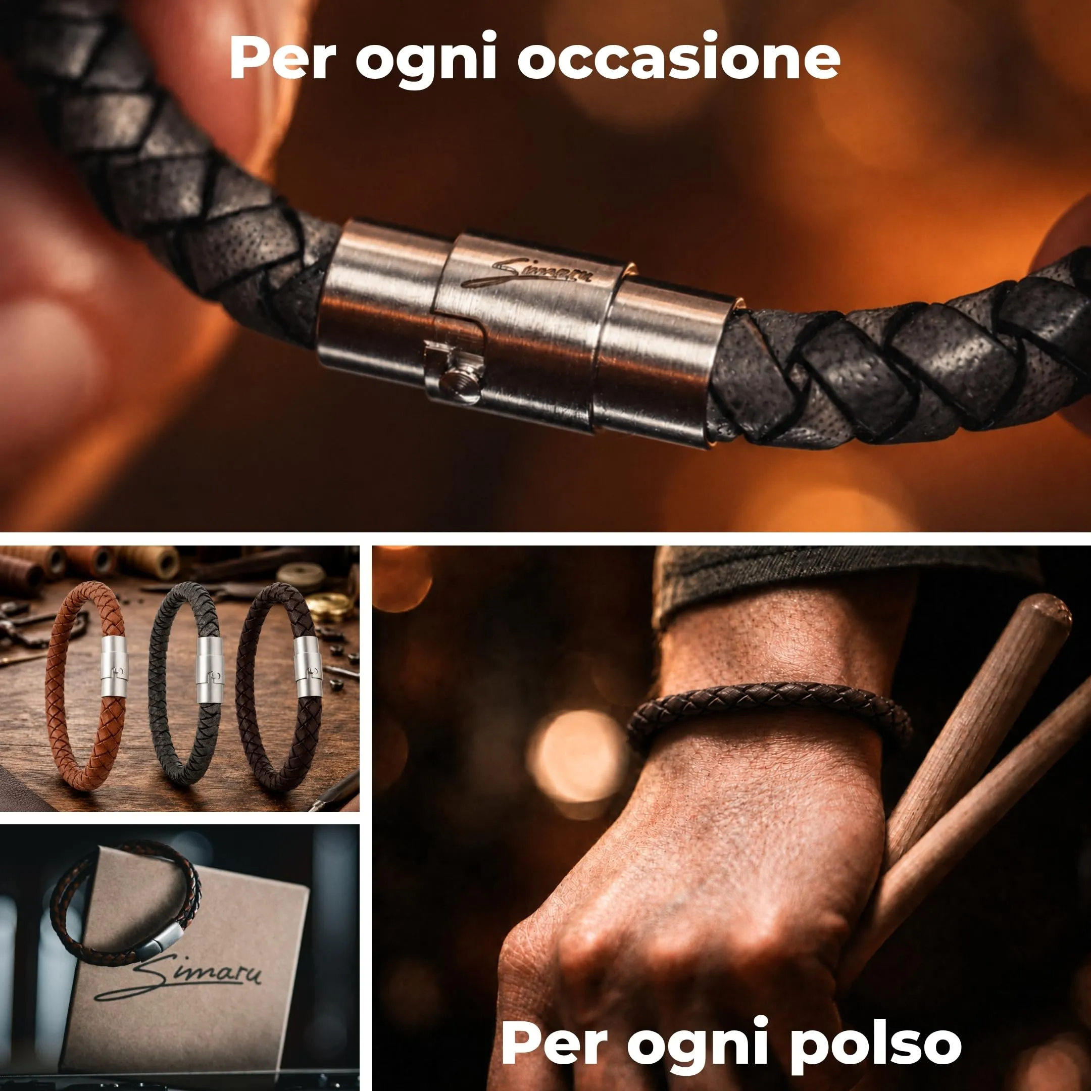 Simaru Bracciale in Pelle Intrecciata: Elegante Motivo con Pelle di Alta Qualità, Prodotto in Germania, Chiusura a Baionetta in Acciaio Inox, Adatto a Uomo e Donna - immagine 5