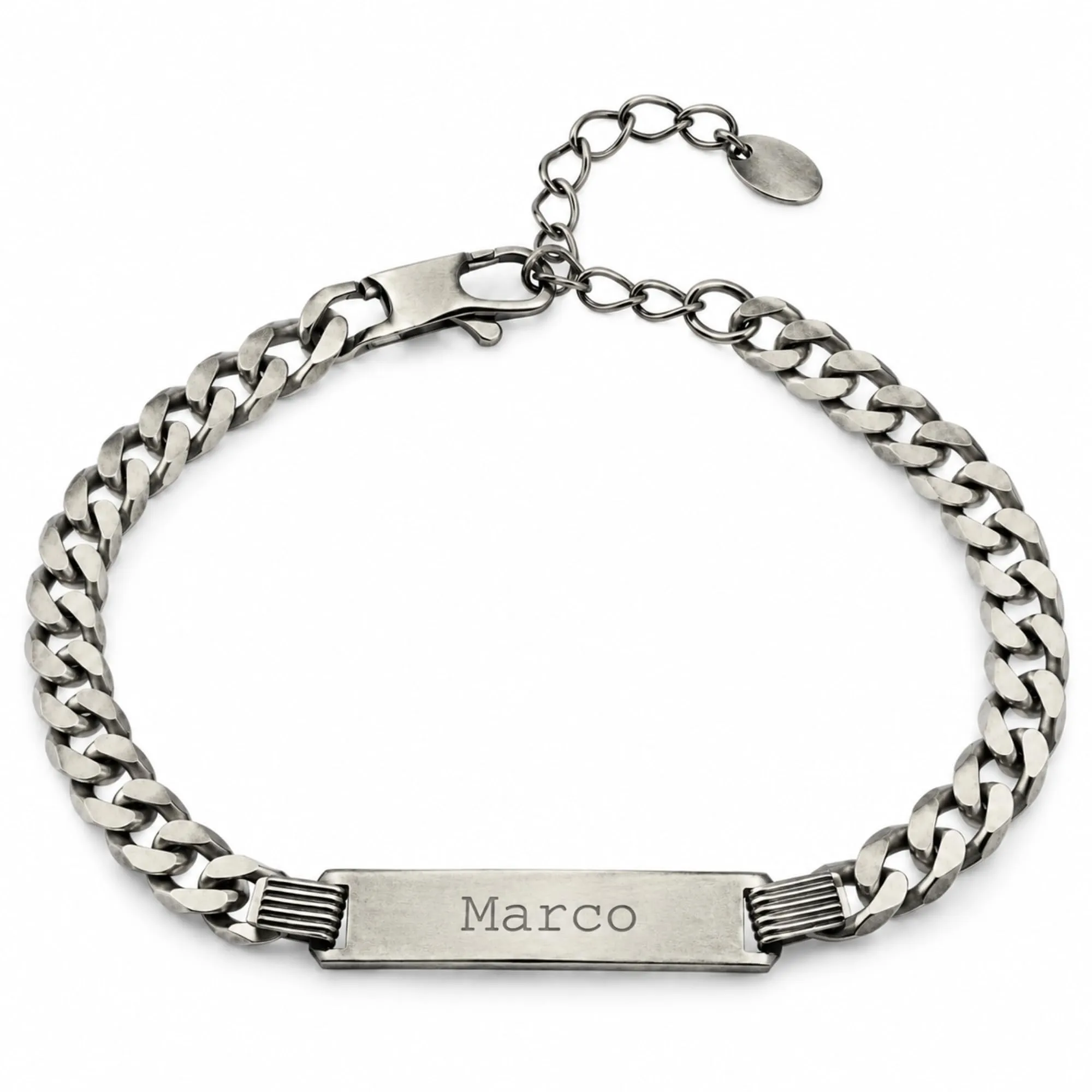 Giuzi - Bracciale Uomo Argento 925 Personalizzabile con Targhetta Incisa, Catena Grumetta Regolabile, Idea Regalo Uomo con Confezione - immagine 1