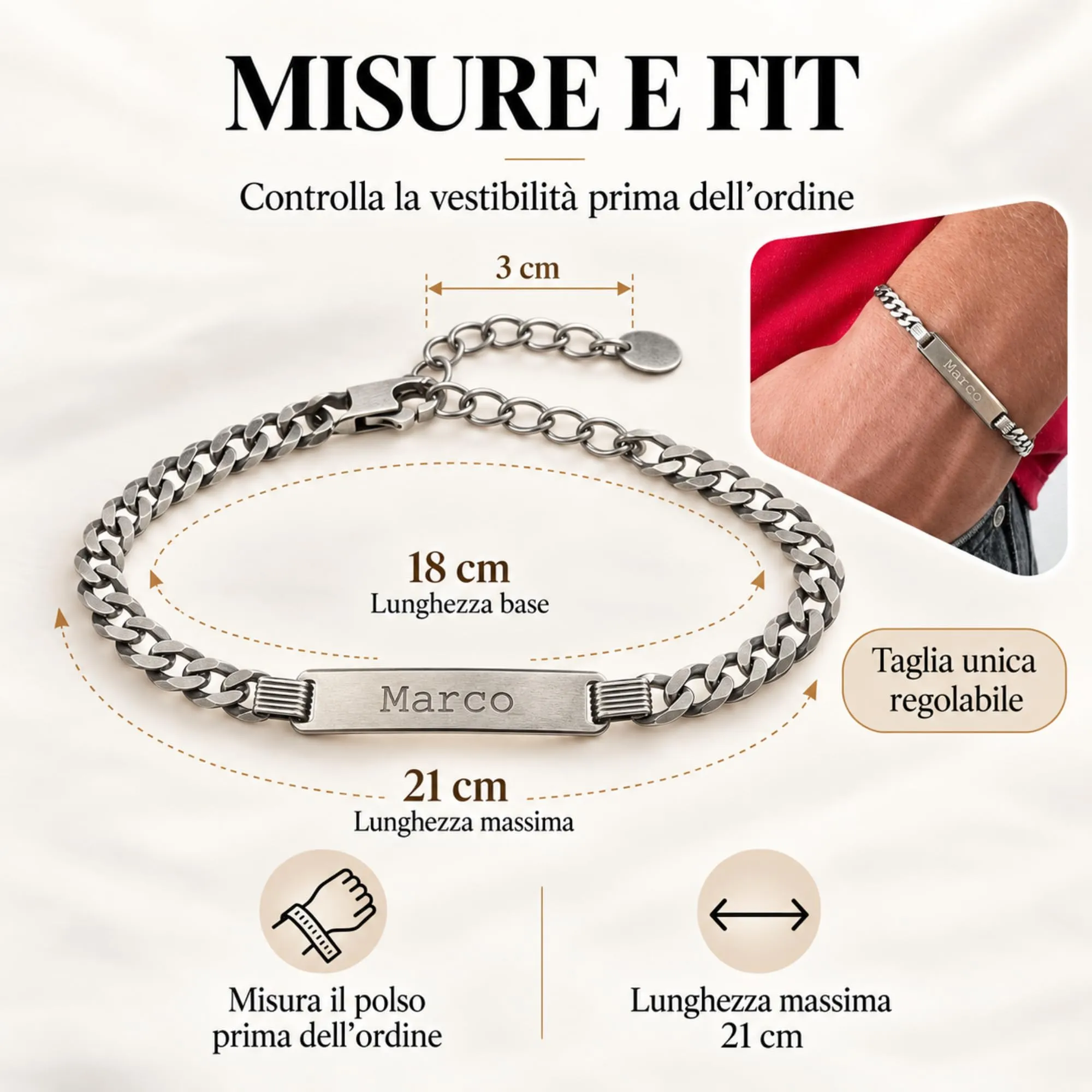 Giuzi - Bracciale Uomo Argento 925 Personalizzabile con Targhetta Incisa, Catena Grumetta Regolabile, Idea Regalo Uomo con Confezione - immagine 6