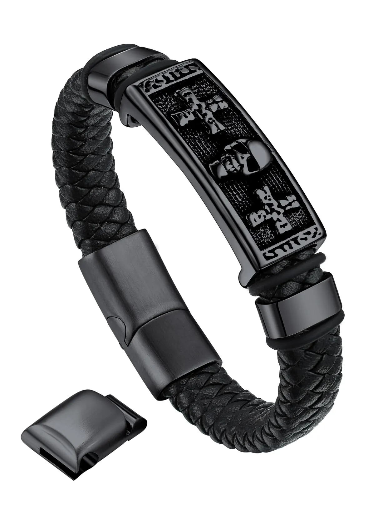 Bandmax Corda di Cera Bracciale Uomo, Cranio Modello Vintage Braccialetto Uomo, 24 cm Lunghezza Nero Bracciali Uomo Accessori Punk Hip Hop Rock, Idee Regalo per Uomo Ragazzo Papà - immagine 1