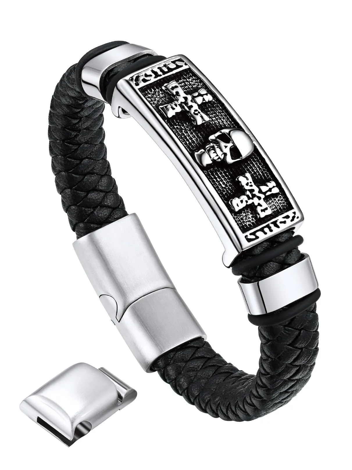 Bandmax Corda di Cera Bracciale Uomo, Cranio Modello Vintage Braccialetto Uomo, 23 cm Lunghezza Argento Bracciali Uomo Accessori Punk Hip Hop Rock, Idee Regalo per Uomo Ragazzo Papà - immagine 1