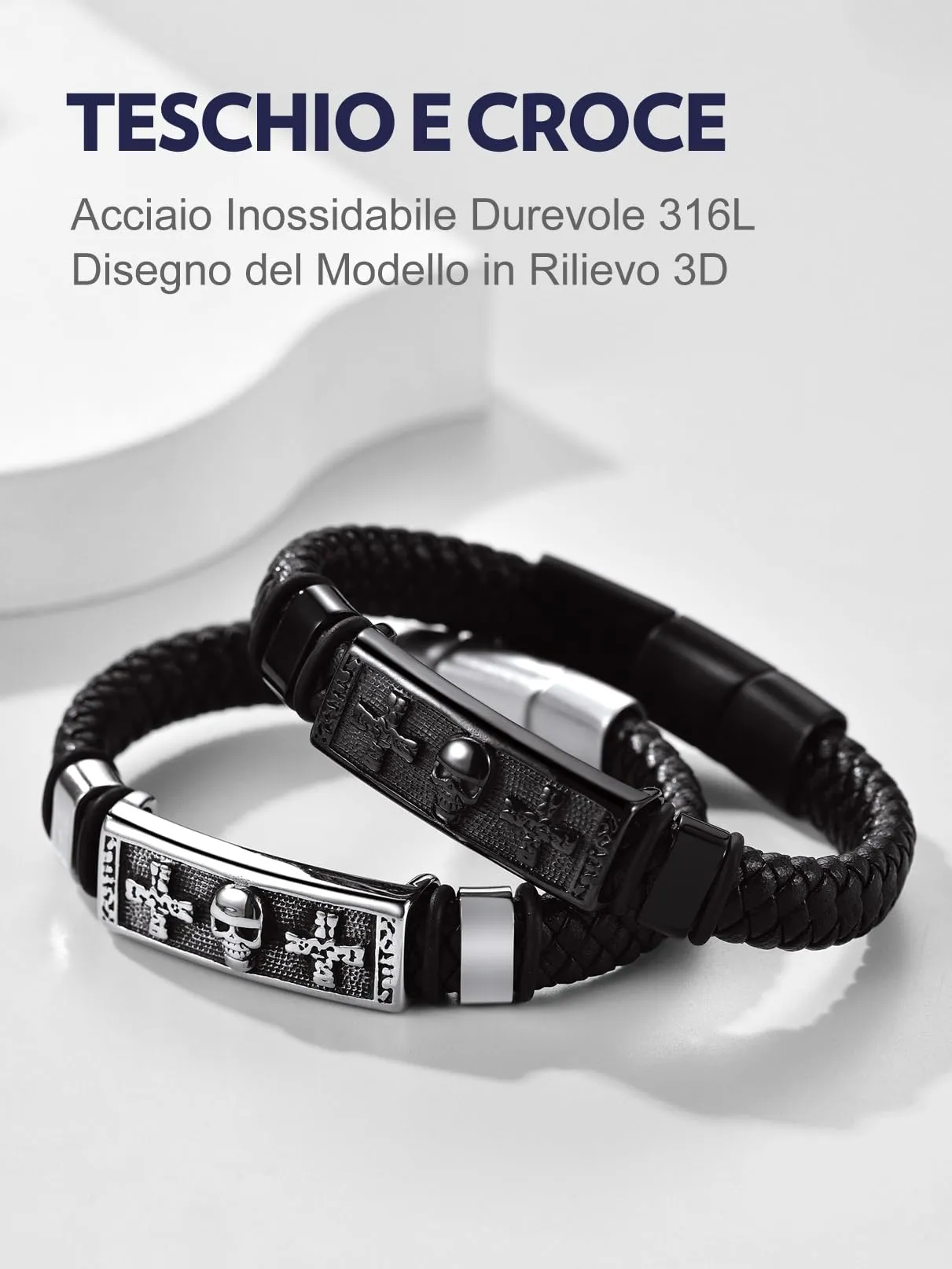 Bandmax Corda di Cera Bracciale Uomo, Cranio Modello Vintage Braccialetto Uomo, 23 cm Lunghezza Argento Bracciali Uomo Accessori Punk Hip Hop Rock, Idee Regalo per Uomo Ragazzo Papà - immagine 7