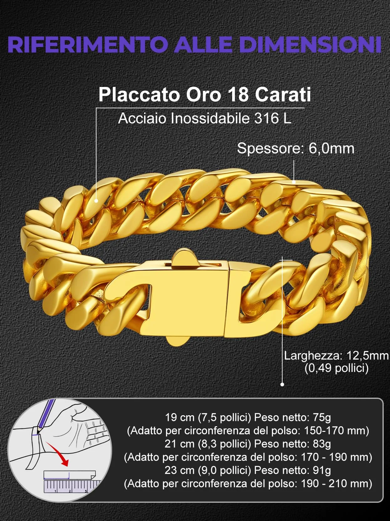 Richsteel Bracciale Uomo Catena Cubana Larghezza 5/7/9/12 MM Accaio Inossidabile 316L Impermeabile Antiallergico Comoda Fibbia di Collegamento 19/21/23 CM Regalo Rgazzo Padre Compleanno - immagine 5